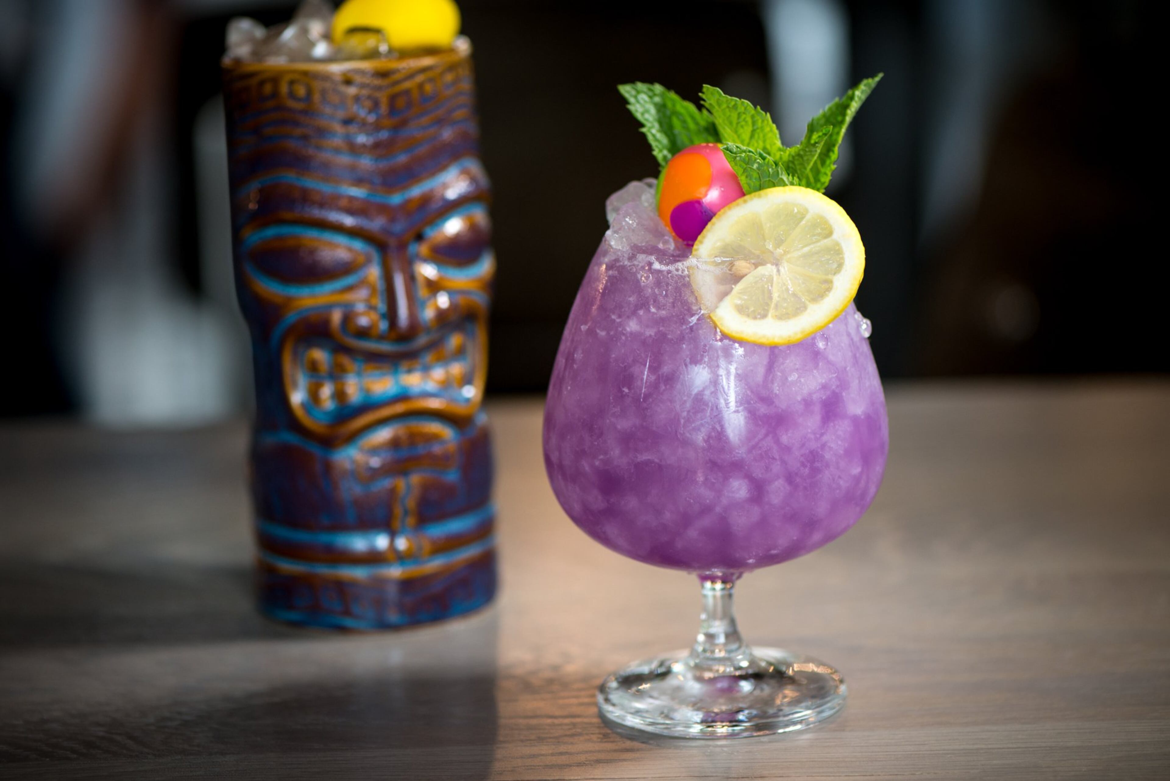 Blue Hawaiian cocktail with aged white rum, coconut cream, grilled pineapple, and house made blue curacao. Photo credit- Mia Yakel.