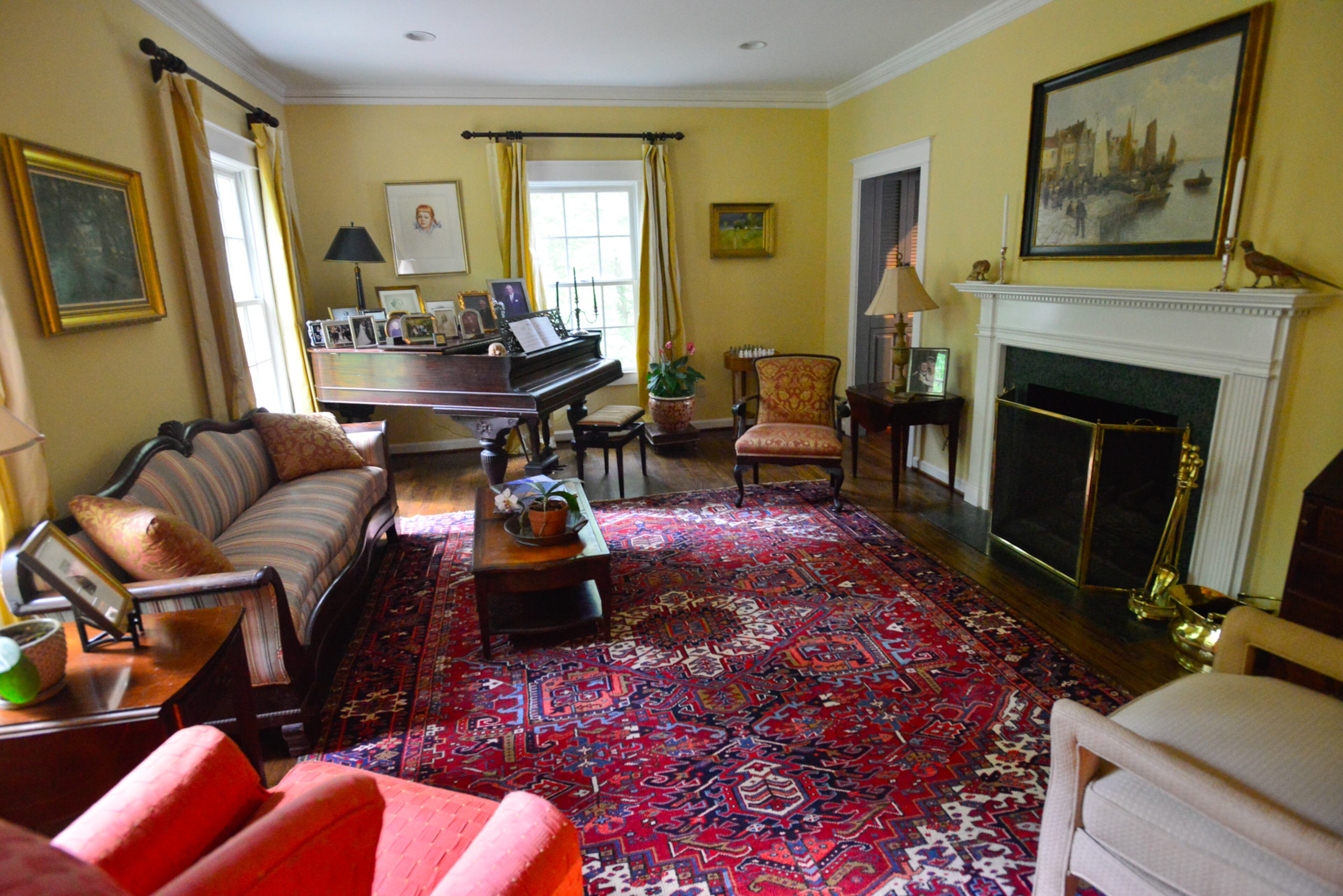 In the formal living room, the mahogany sofa is the most meaningful piece to homeowner Lisa Gleim-Jonas. The sofa is from an ancestor's plantation home in South Carolina. The piano also has been passed down in her family.