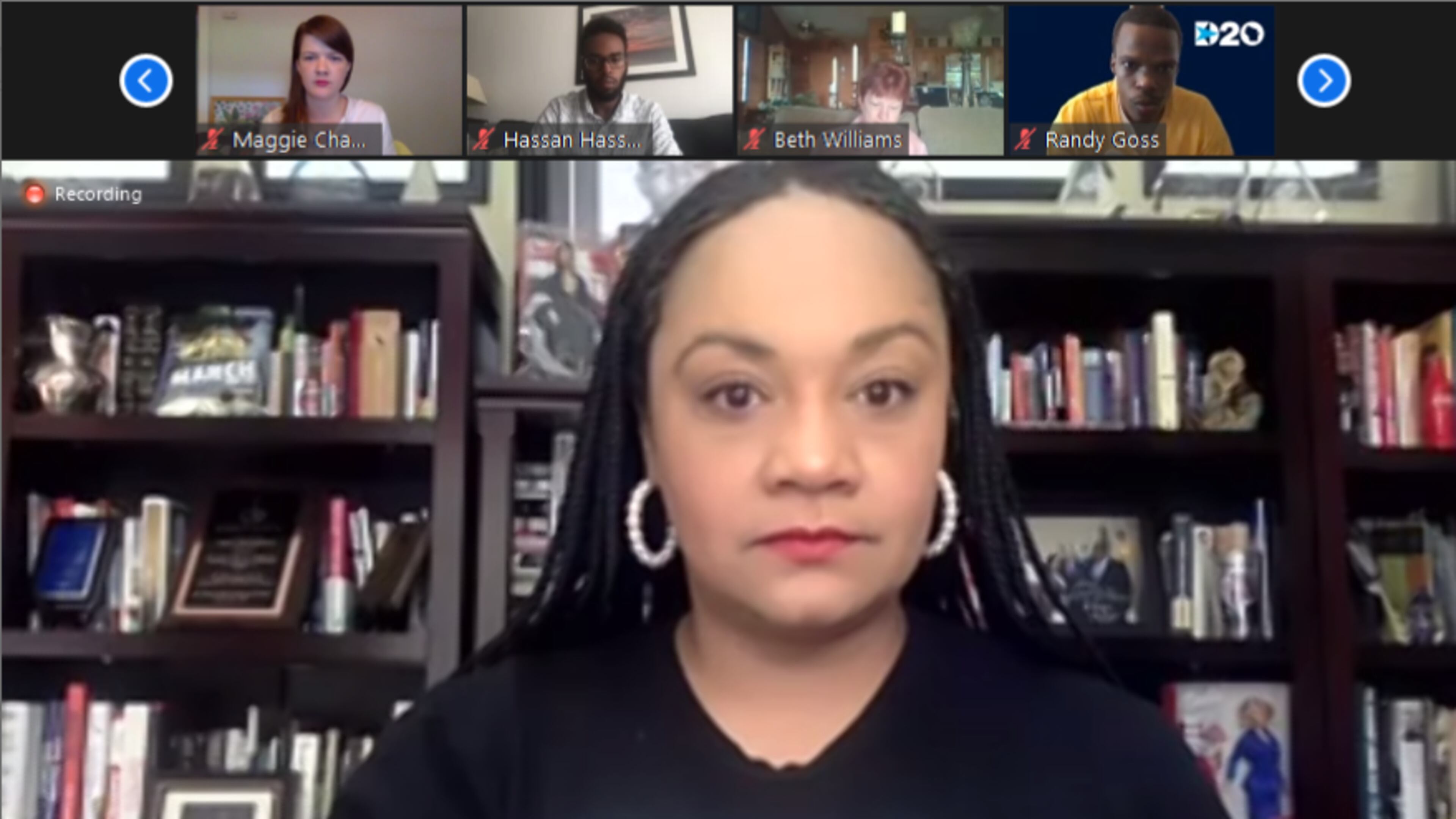 Democratic Party of Georgia Chairwoman Nikema Williams addresses members of the state delegation to kick off the party's national convention on Monday. Screenshot via Zoom.