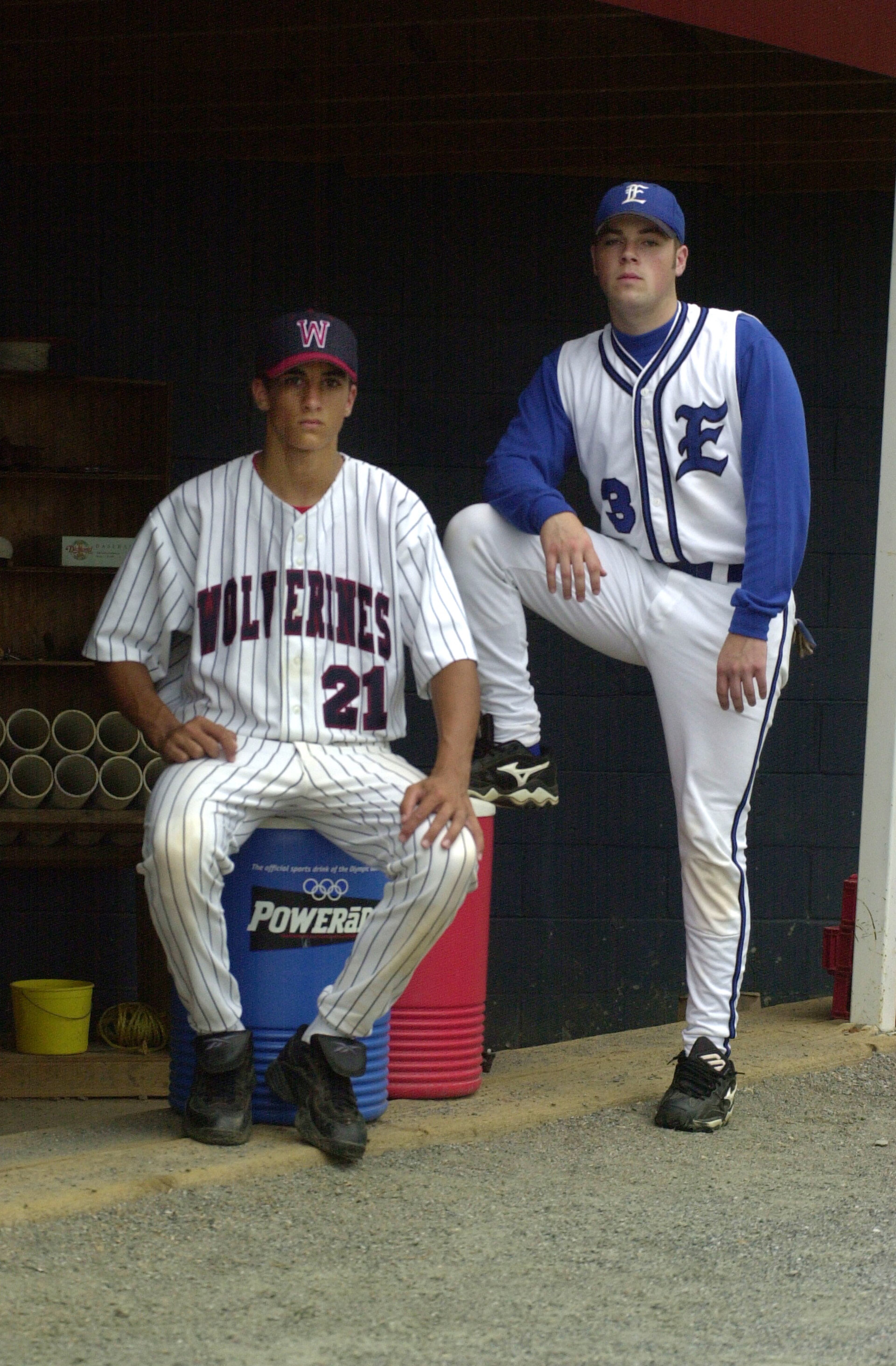 Woodstock High pitcher Nick Markakis (left) and Etowah High second baseman Jimmy Foster are pitcher and player of the year for Cherokee County in 2000. (FRANK NIEMEIR/AJC file)