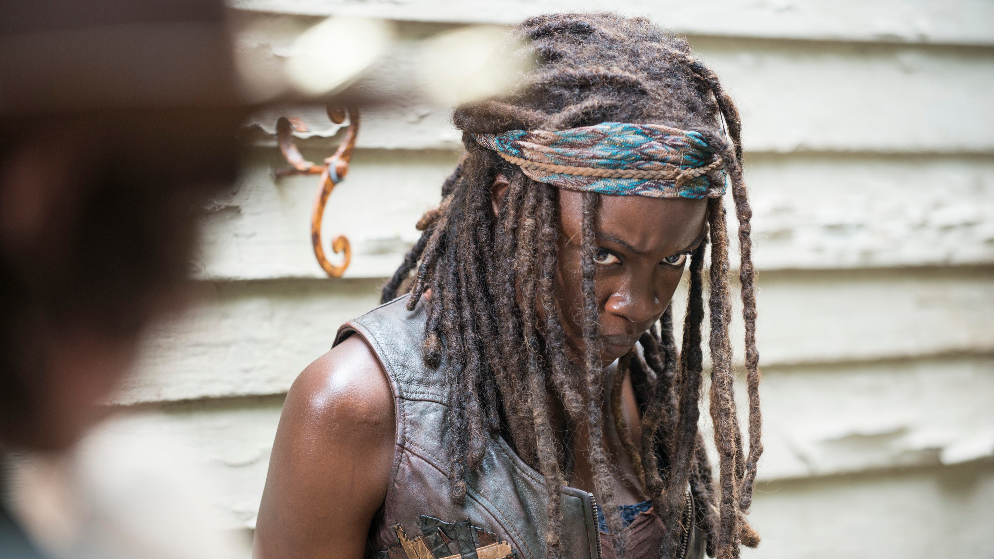 Danai Gurira as Michonne - The Walking Dead _ Season 5, Episode 8 - Photo Credit: Gene Page/AMC Michonne helps save Gabriel from a self-created crisis. CREDIT: AMC