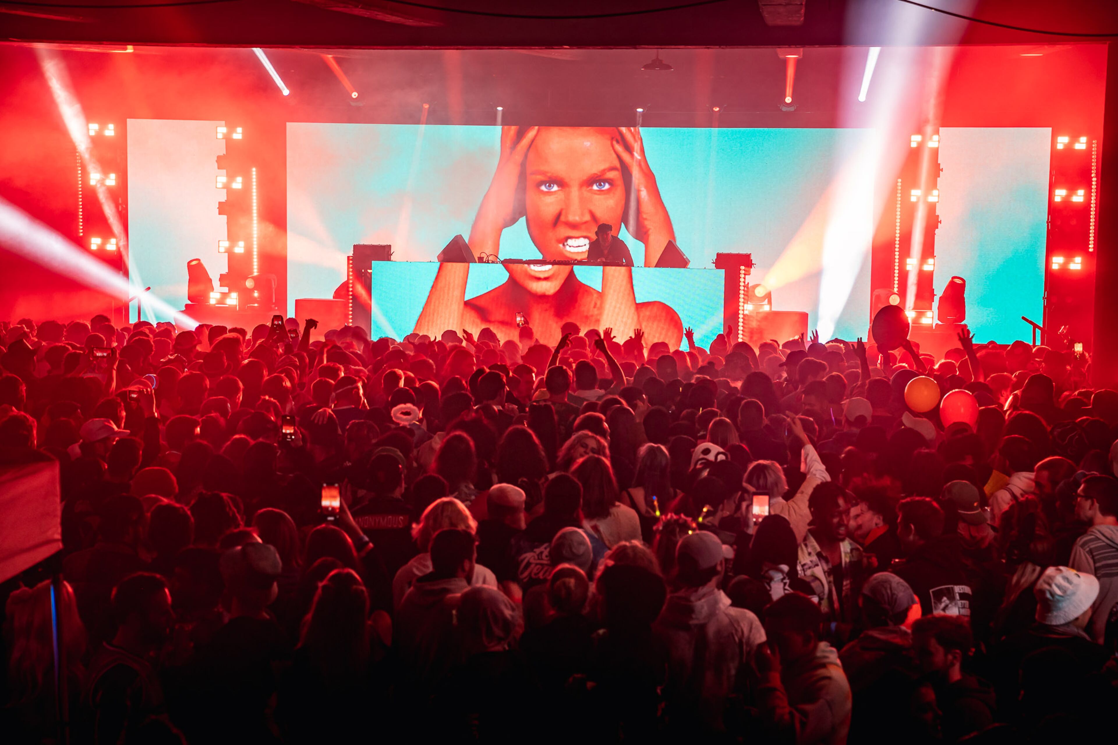 A show held in the parking garage space at Underground Atlanta.