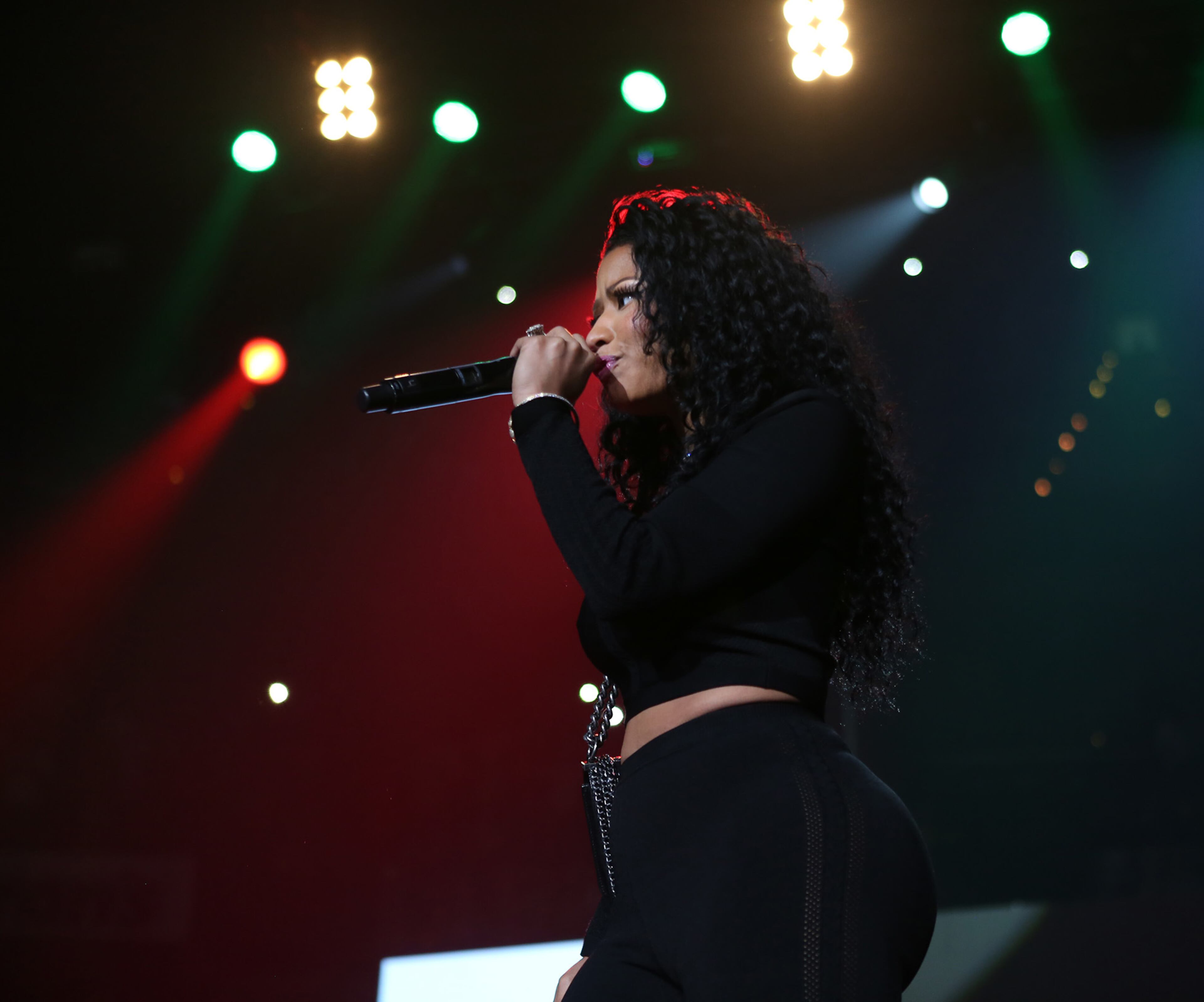 June 20, 2015 -- ATLANTA -- Nicki Minaj didn't perform but did take to the mic for a few words before Meek Mill said a few words just before Mill did his song "Dreams and Nightmares" at the Hot 107.9 "Birthday Bash 20" at Philips Arena on Saturday. (Akili-Casundria Ramsess/Special to the AJC)