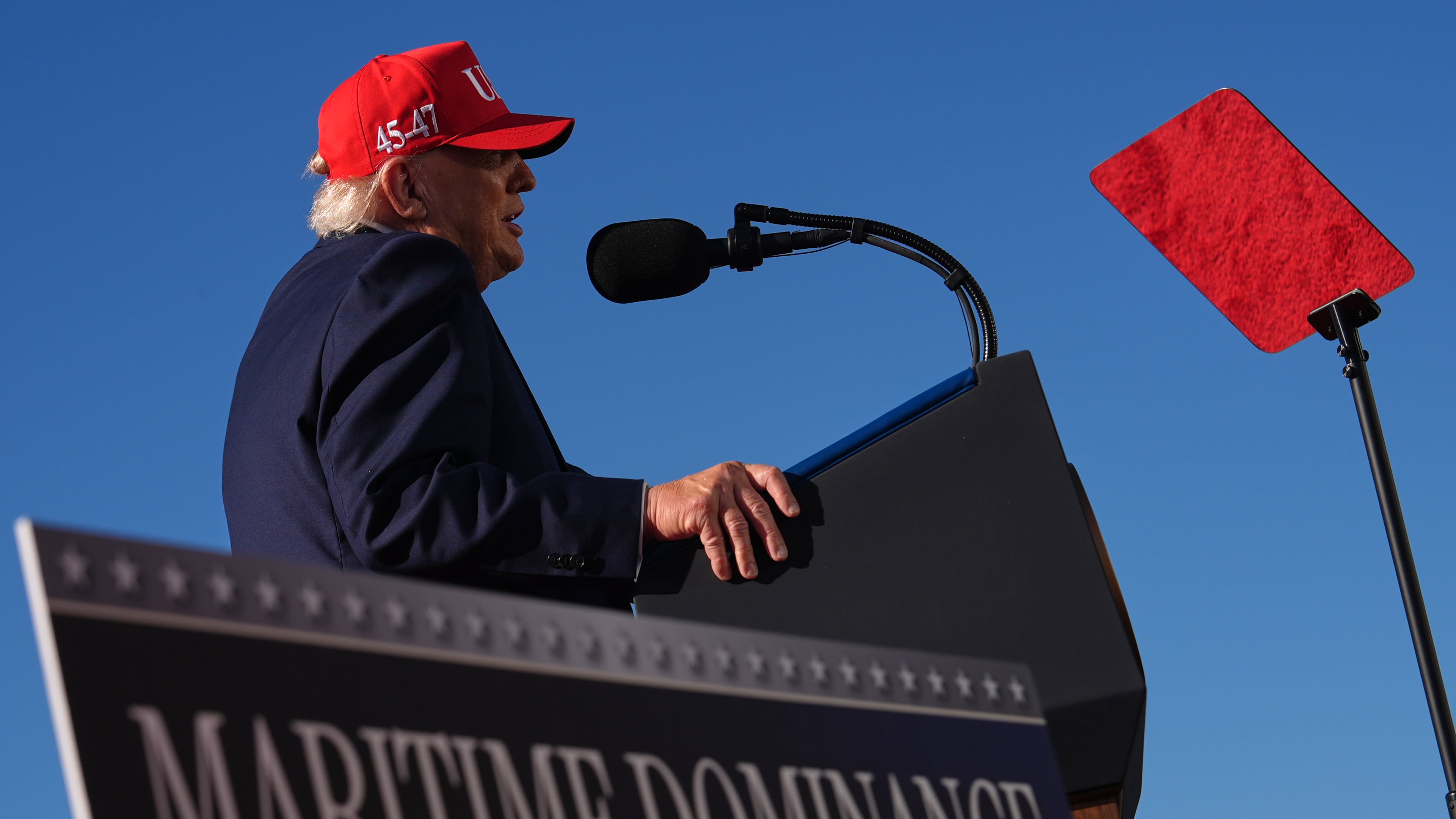 President Donald Trump speaks at an event for Anduril Industries, Inc., at Sparrows Point Shipyard, Tuesday, Oct. 6, 2026, in Sparrows Point, Md. (AP Photo/Julia Demaree Nikhinson)