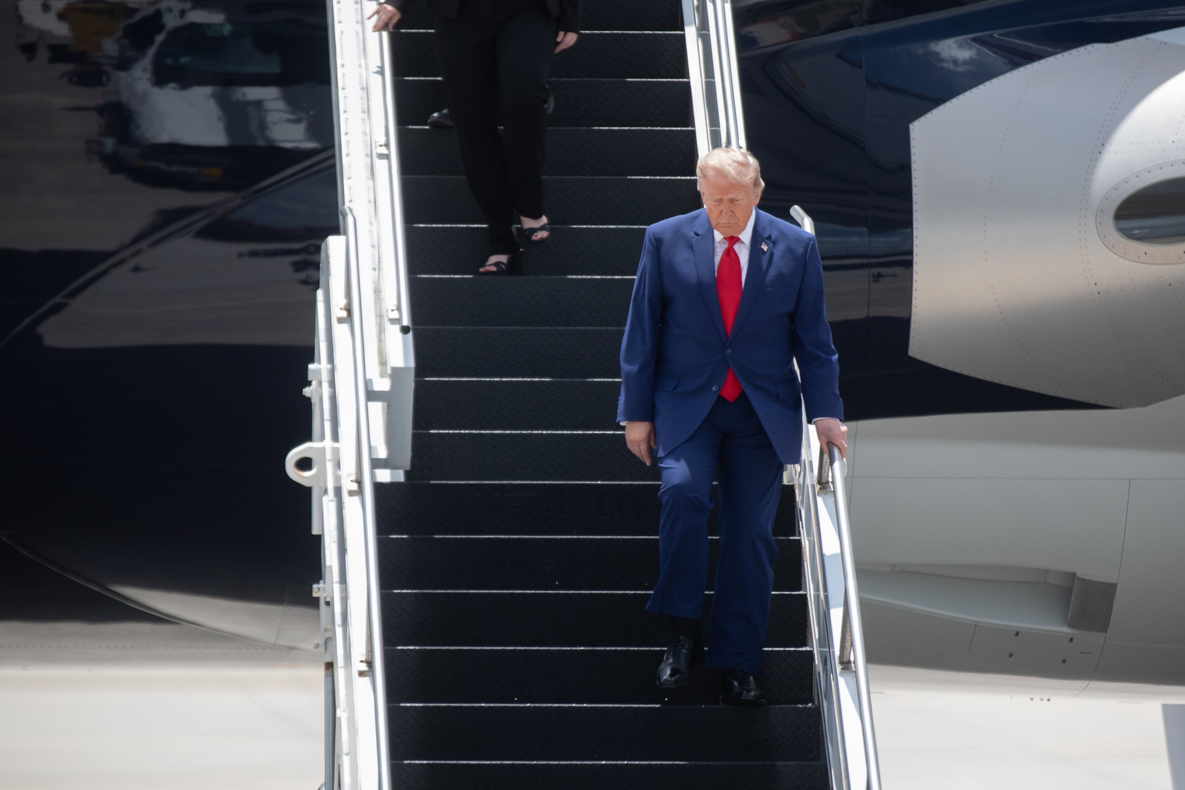President Donald Trump arrives at Dobbins Air Reserve Base in Marietta on Wednesday, July 22, 2026. (Riley Bunch/AJC)
