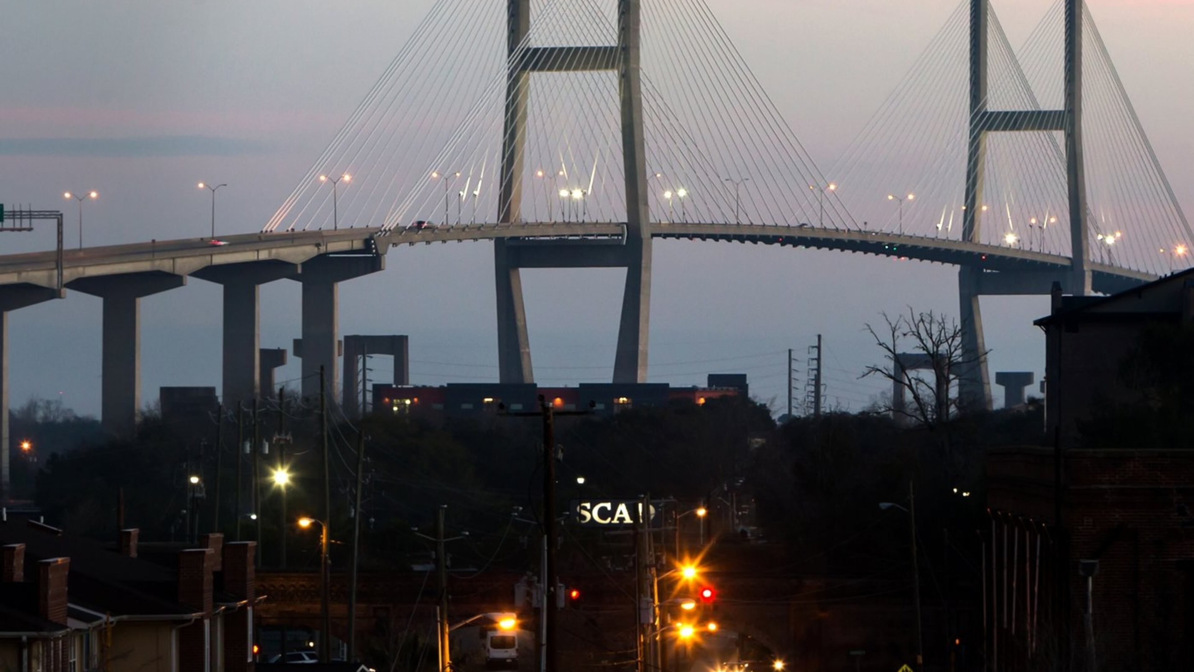 Sunrise on the Eugene Talmadge Memorial Bridge in Savannah. (Stephen B. Morton/The Atlanta Journal-Constitution)