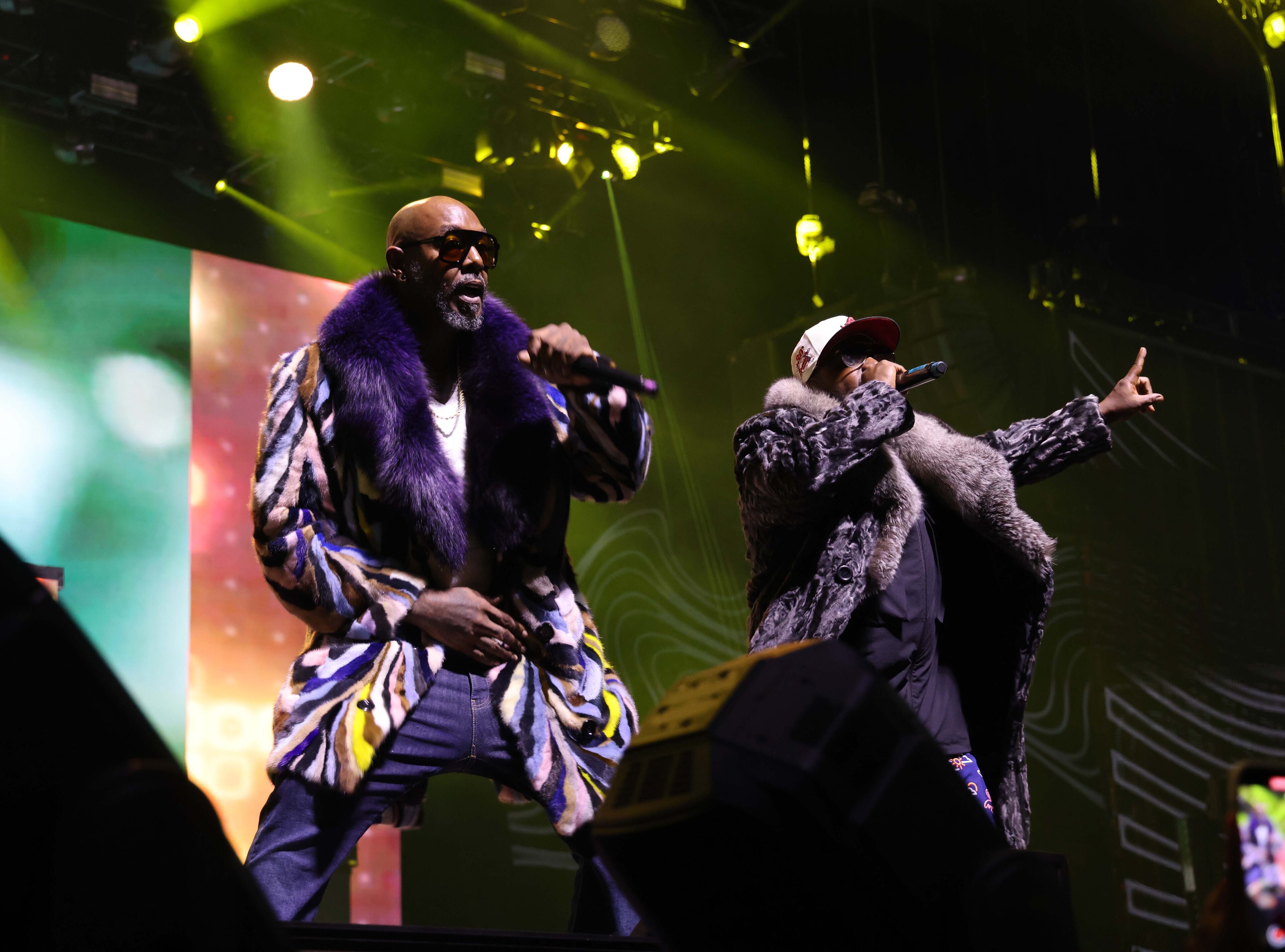 Rapper Big Boi (right), one half of the legendary group OutKast, performs alongside Sleep Brown (left), during Jermaine Dupri's "The South Got Something to Say" show at the Caesars Superdome in New Orleans on Saturday, July 1, 2023. The Essence Festival is celebrating its 29th year, and the 50th anniversary of hip-hop. (TYSON HORNE / TYSON.HORNE@AJC.COM)