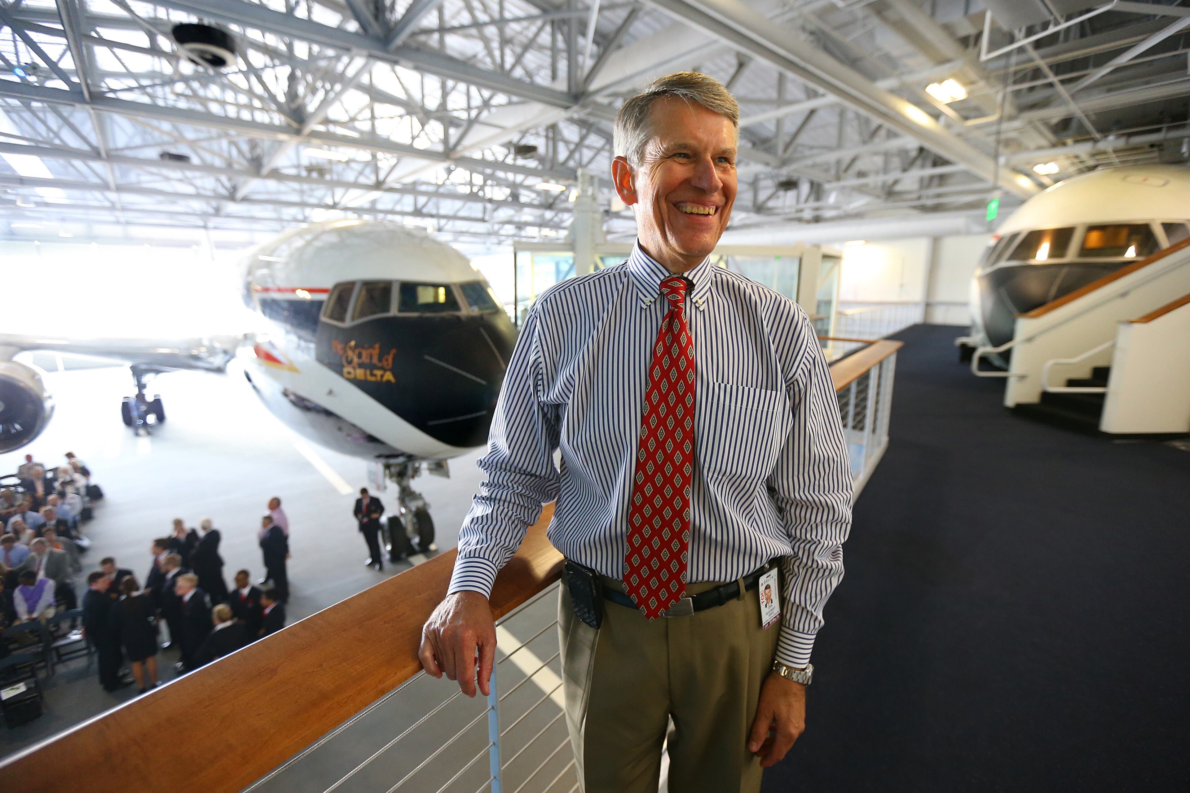 061214 ATLANTA: John Boatright gives a tour of the Delta Flight Museum passing by the Boeing 767 Spirit of Delta aircraft on Thursday, June 12, 2014, in Atlanta. "This airplane and most of all, the spirit of Project 767, reflect that which makes Delta unique. The Delta people.” David C. Garrett, Jr., Delta president & CEO, 1982. CURTIS COMPTON / CCOMPTON@AJC.COM