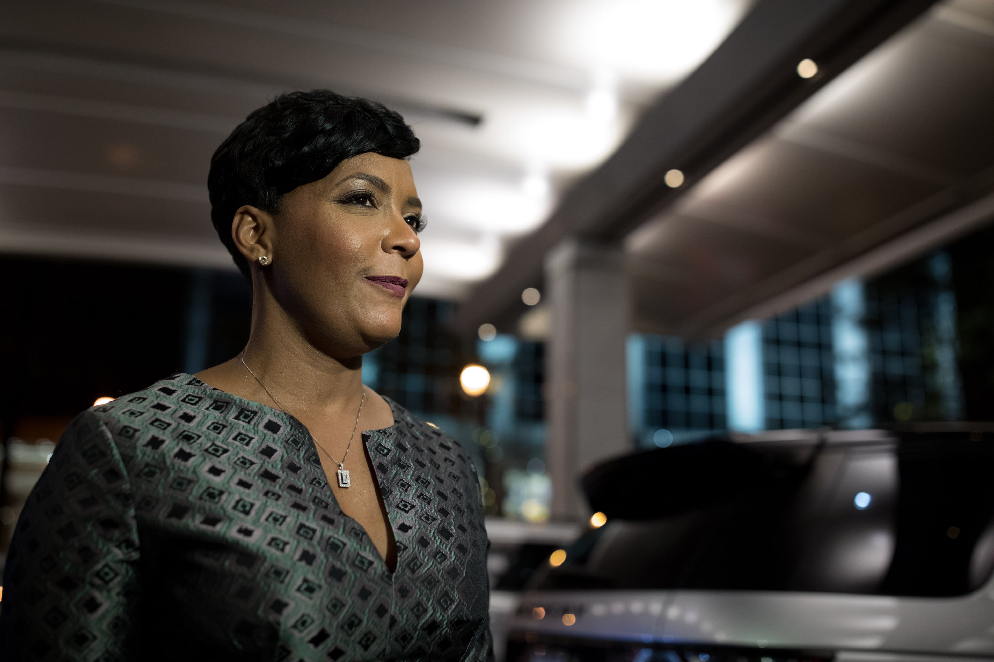 Atlanta mayoral candidate Keisha Lance Bottoms, who is running against mayoral candidate Mary Norwood, arrives for a runoff election night party at the Hyatt Regency Hotel, Tuesday, Dec. 5, 2017, in Atlanta. BRANDEN CAMP/SPECIAL