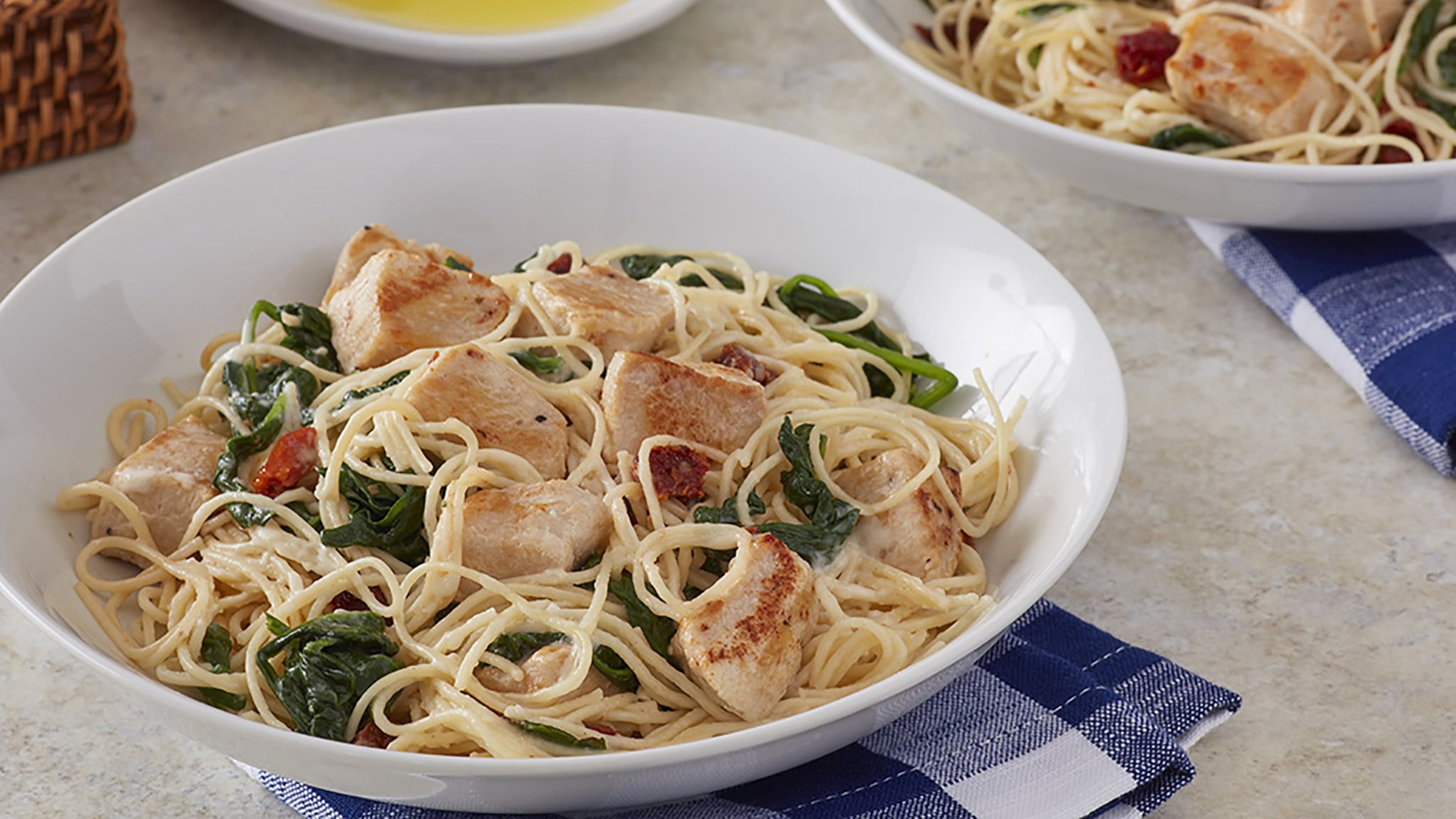 Sunday’s One-Pot Chicken with Sun-Dried Tomatoes and Spinach only takes about 30 minutes to make. Contributed by Perdue