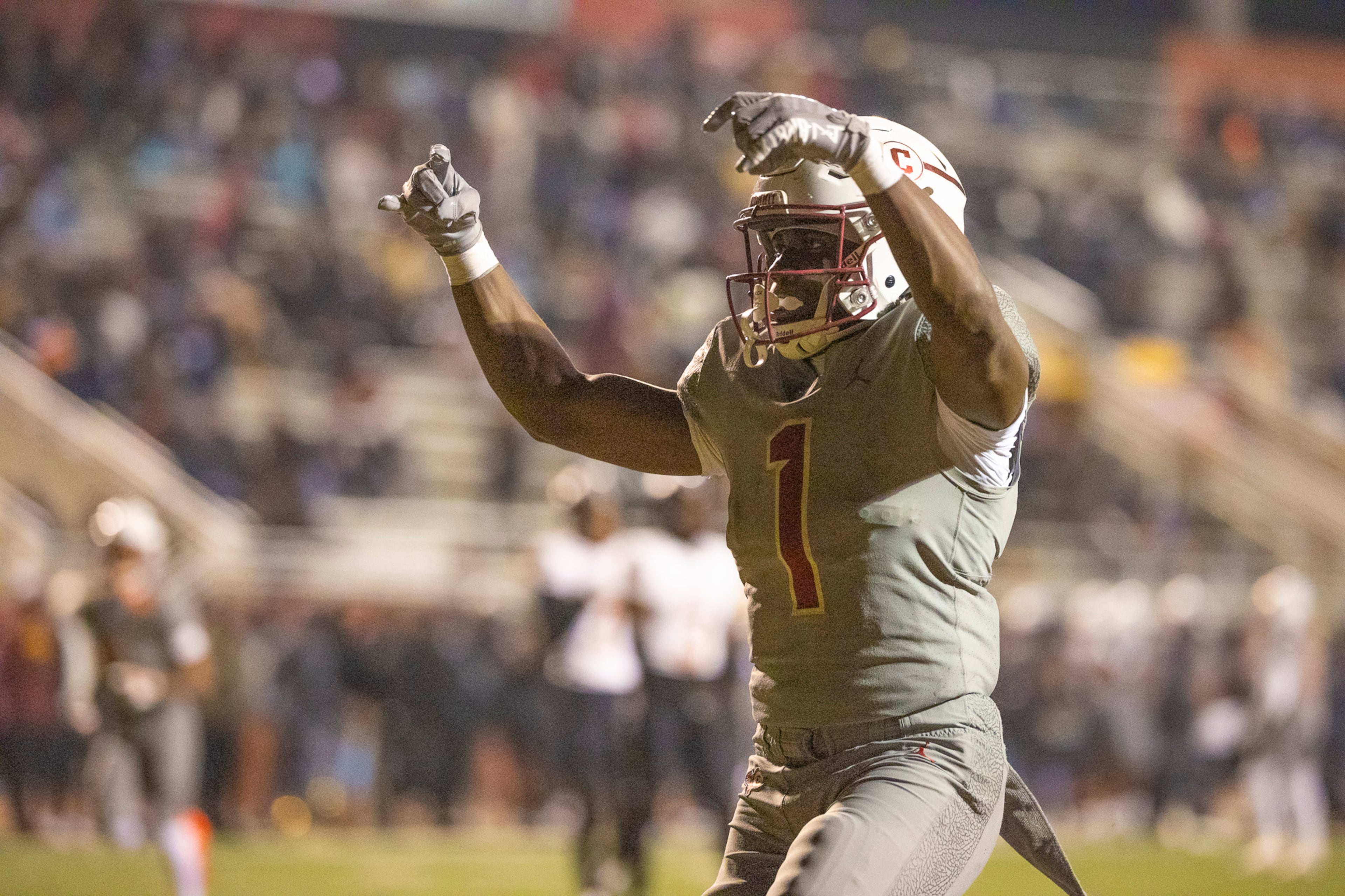 Creekside running back Gary Walker celebrates the game-winning touchdown during the Class 4A semifinal against Kell on Friday, Dec. 5, 2025, at Creekside High School in Fairburn. (Oscar Guevara Saenz for the AJC)