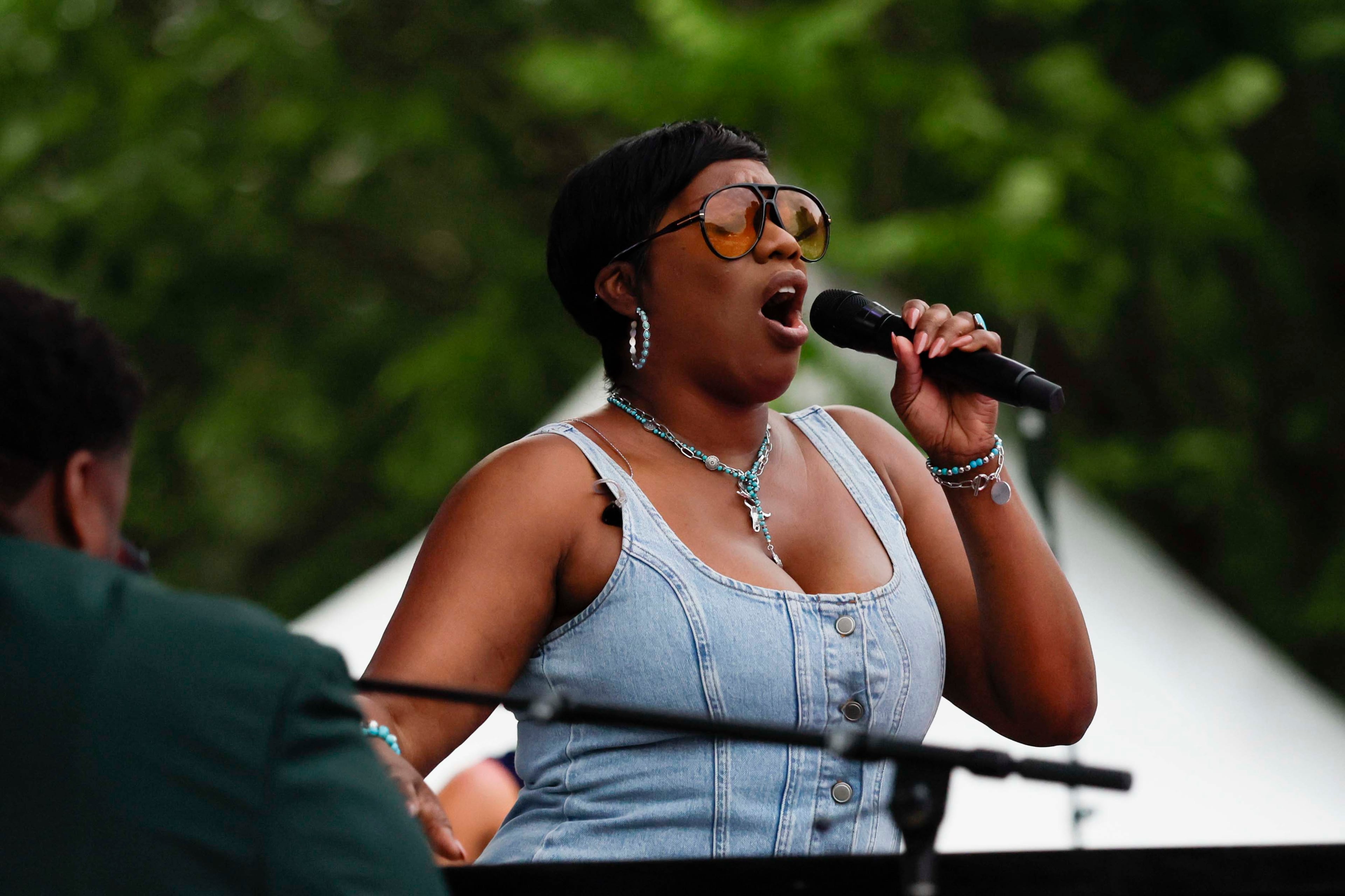Tanya Trotter performs with the War and Treaty during Decatur WatchFest ’26 on Thursday, June 25, 2026. (Miguel Martinez/AJC)