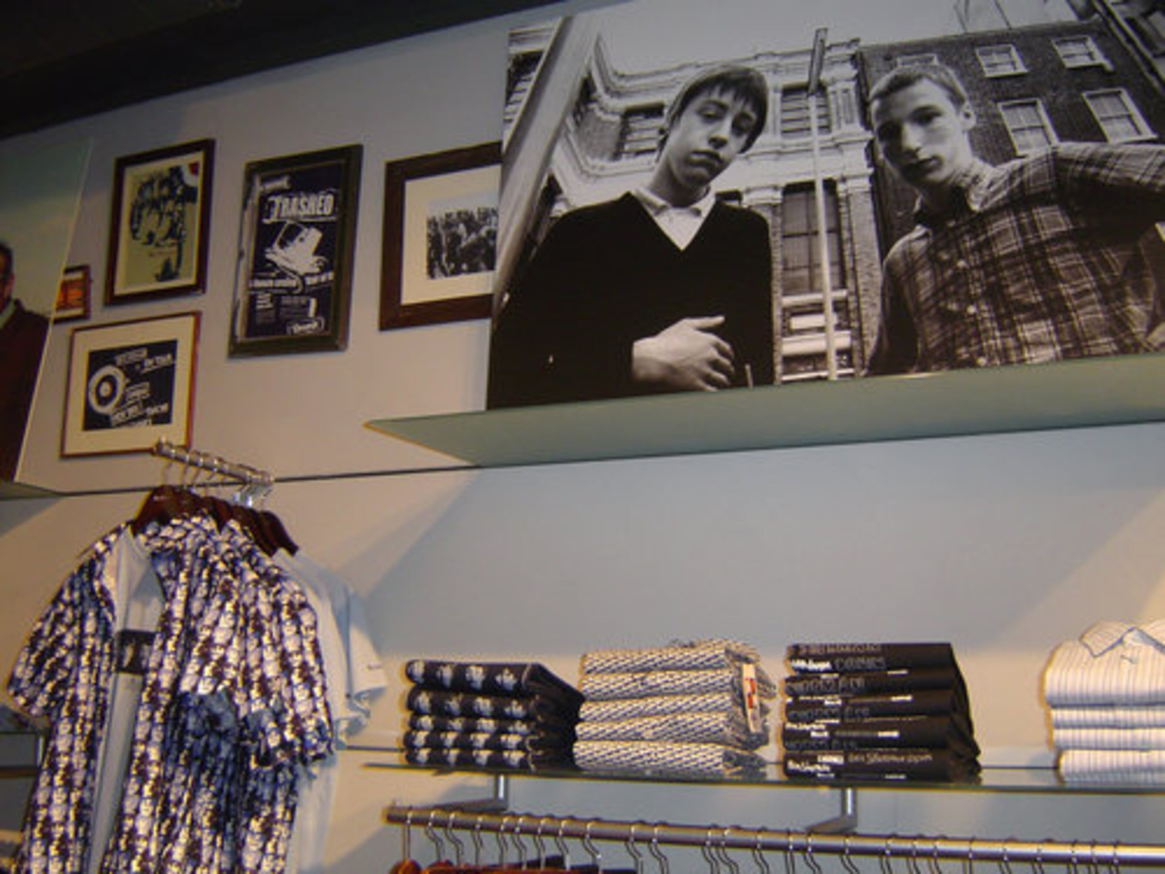 Carnaby Street's flagship Ben Sherman store features Beatles-print shirts and black-and-white photos from the 1960s.