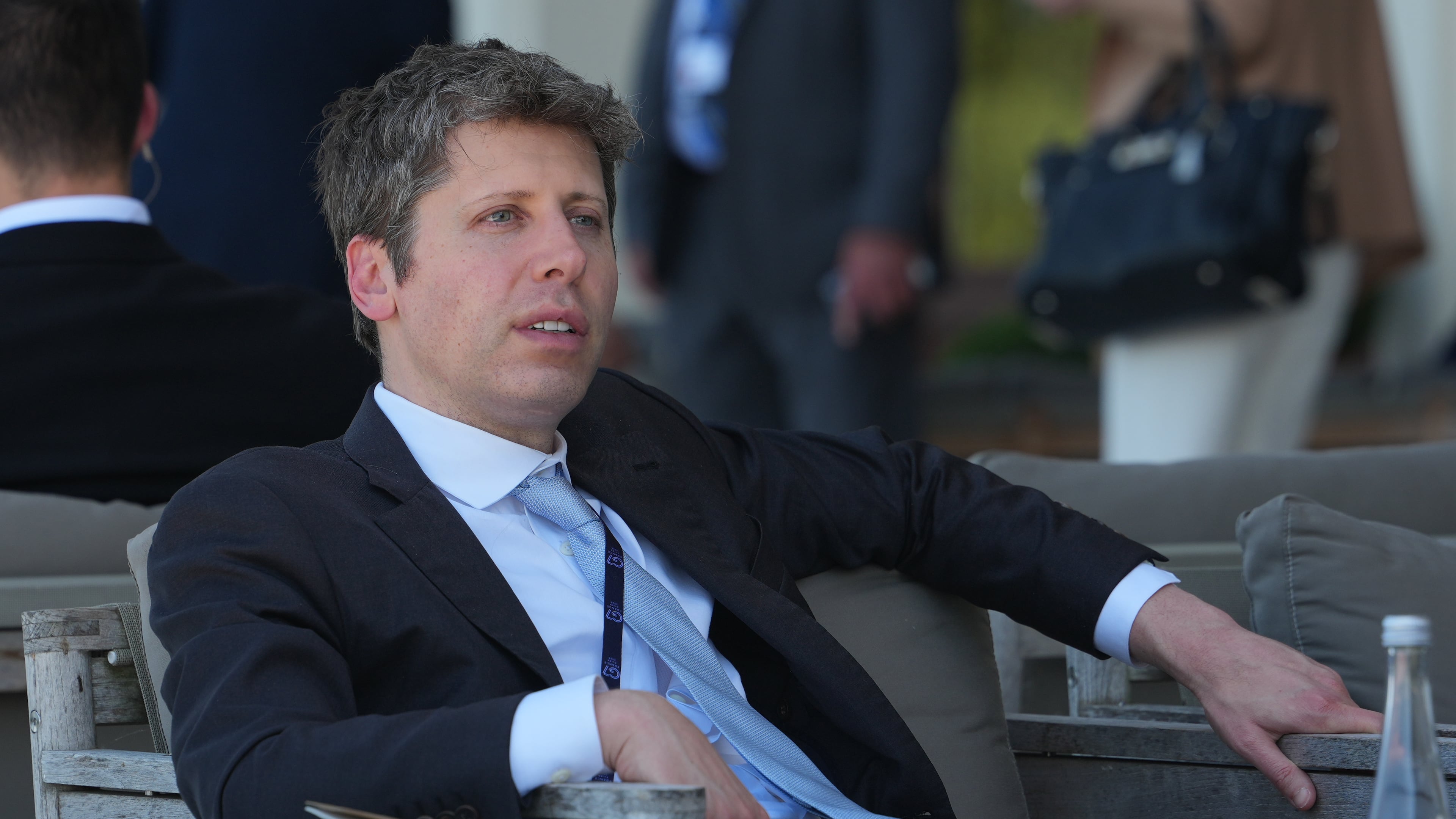CEO of OpenAI Sam Altman talks to CEO of Google DeepMind Demis Hassabis, not seen, on the sidelines of the G7 summit, Wednesday, June 17, 2026, in Evian-les-Bains, France. (AP Photo/Julia Demaree Nikhinson)