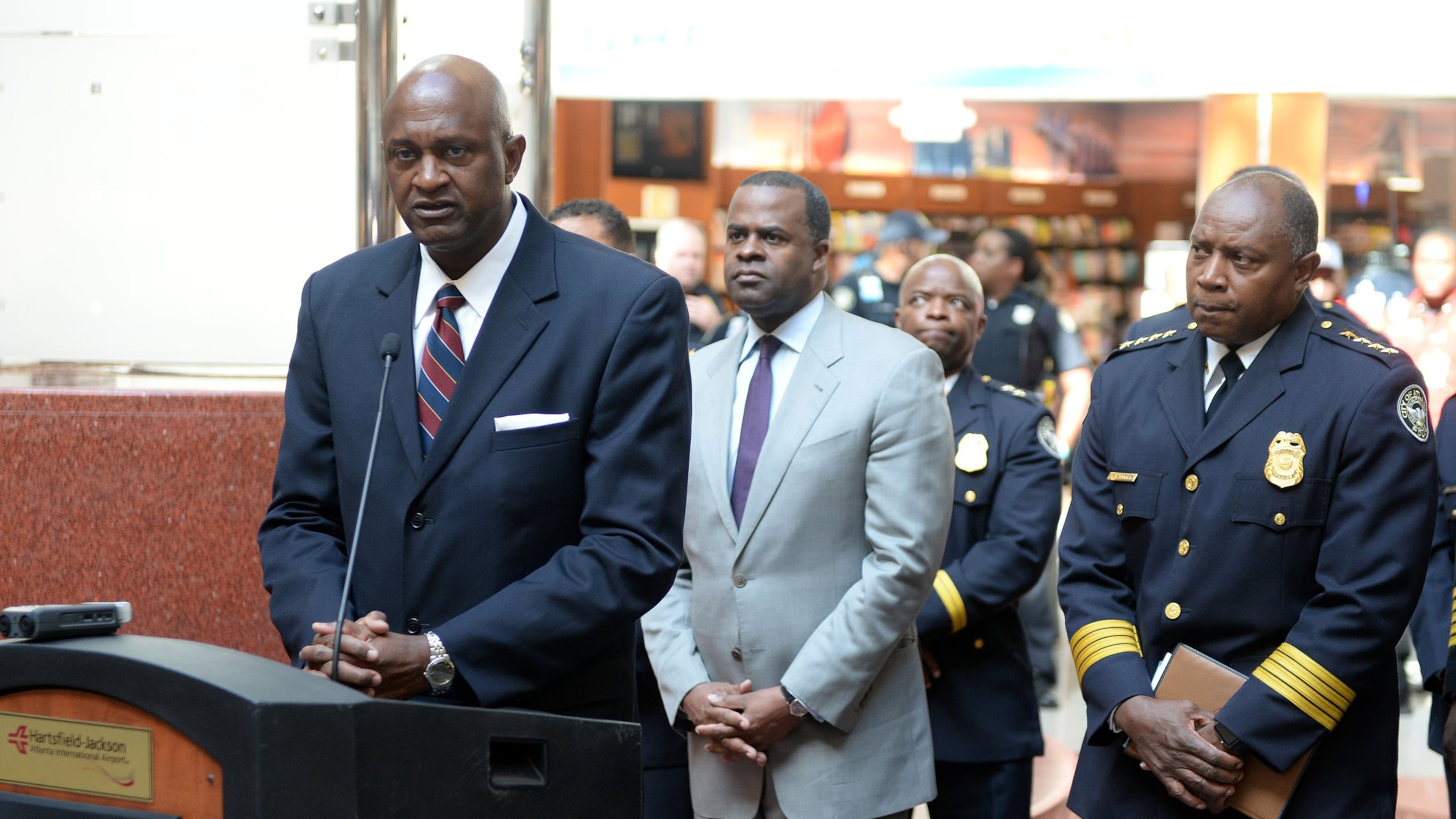 Miguel Southwell gives remarks during a 2015 press conference. A few months later he was ousted as general manager of Hartsfield-Jackson International. A permanent successor has yet to be named. KENT D. JOHNSON/KDJOHNSON@AJC.COM