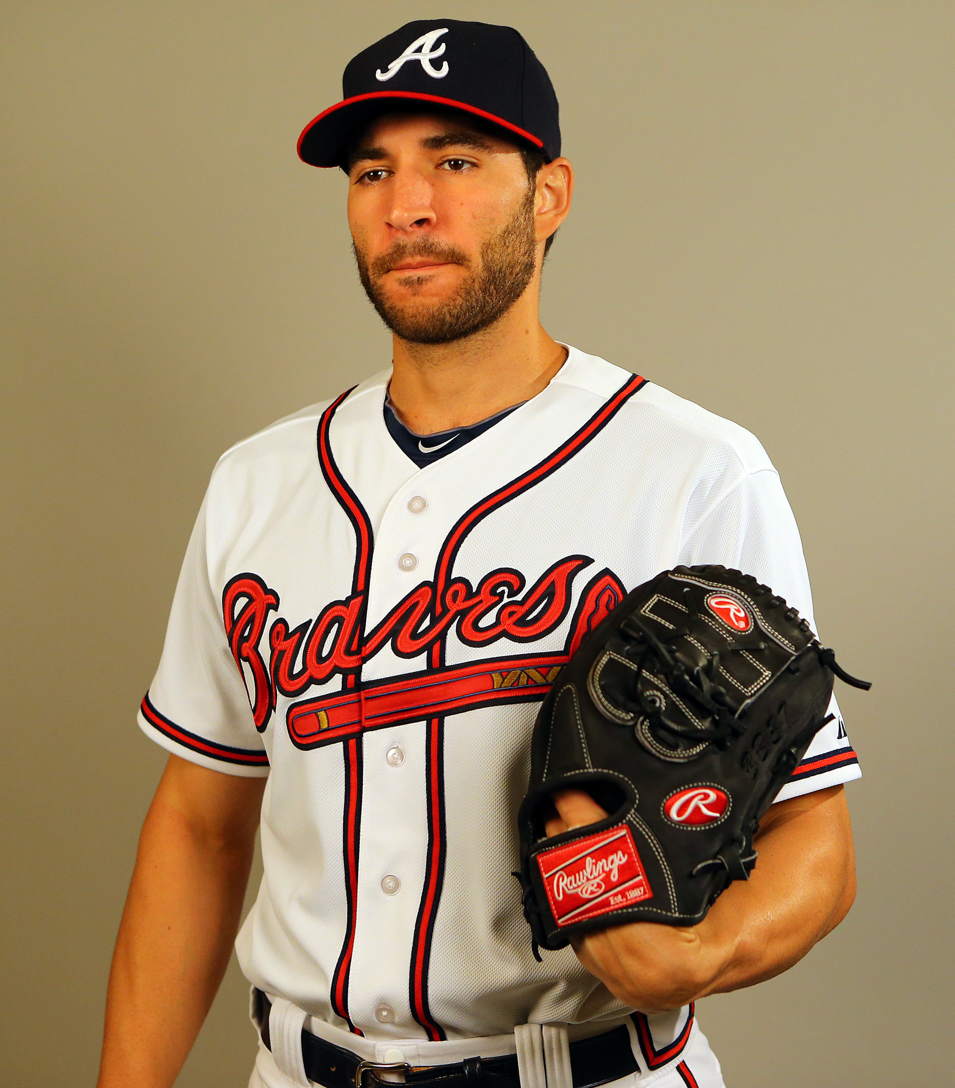 Braves right handed pitcher Brandon Beachy poses for a video during Braves Media Day at spring training on Monday, Feb. 24, 2014, in Lake Buena Vista, FL.