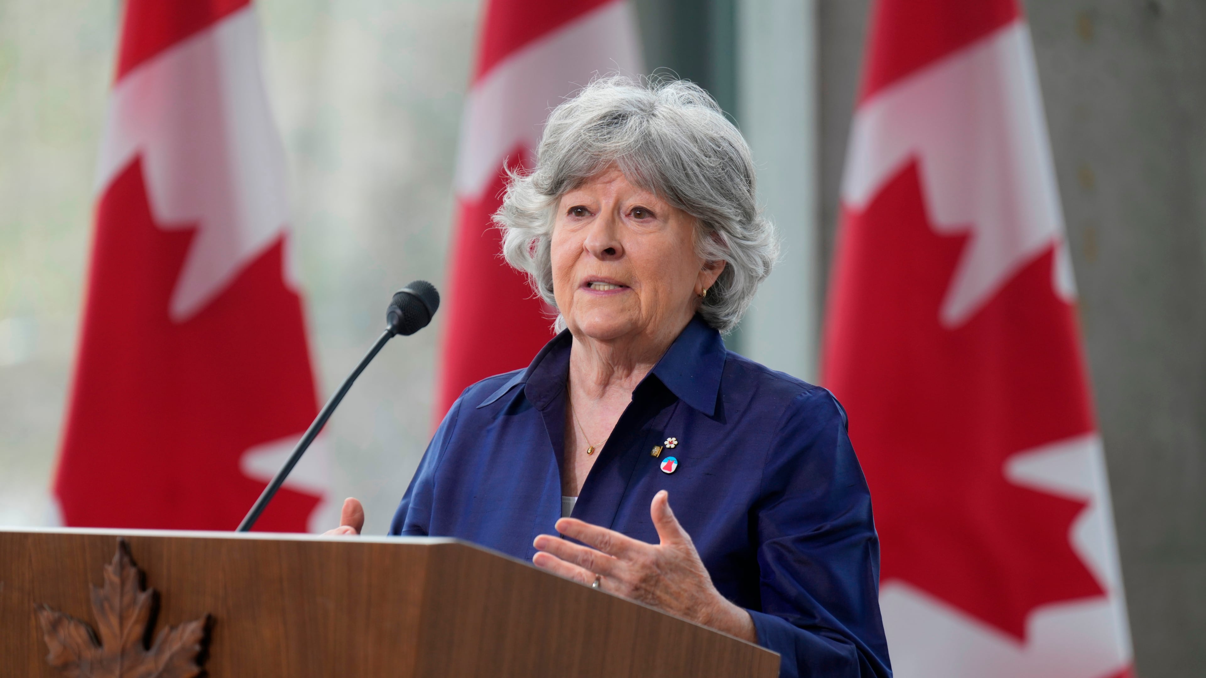 Louise Arbour speaks after being named the next Canadian governor general during a news conference in Ottawa on Tuesday, May 5, 2026. (Adrian Wyld/The Canadian Press via AP)