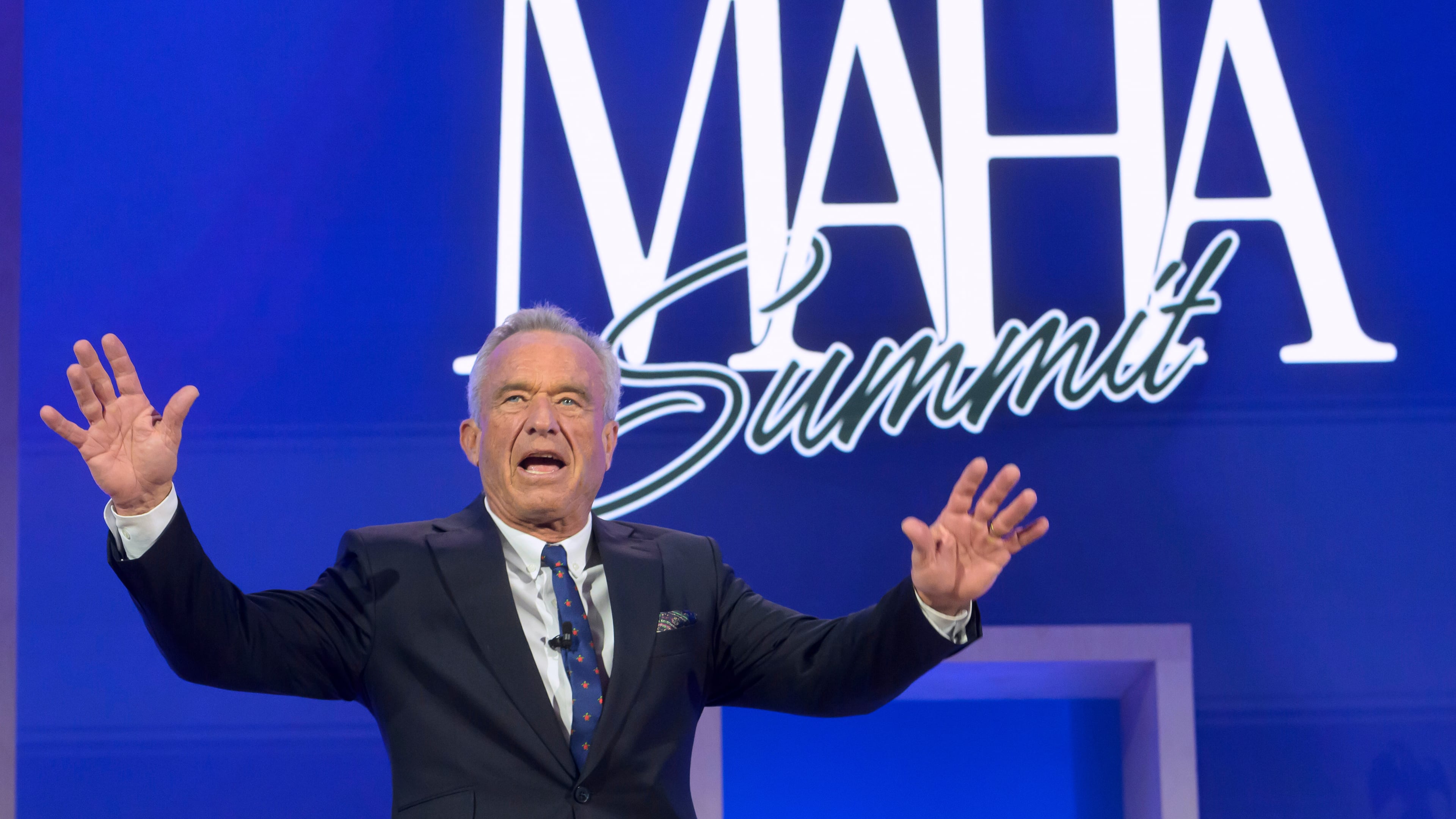 FILE - Health and Human Services Secretary Robert F. Kennedy, Jr., arrives on stage at the inaugural Make America Healthy Again summit, Nov. 12, 2025, in Washington. (AP Photo/Rod Lamkey, Jr., File)
