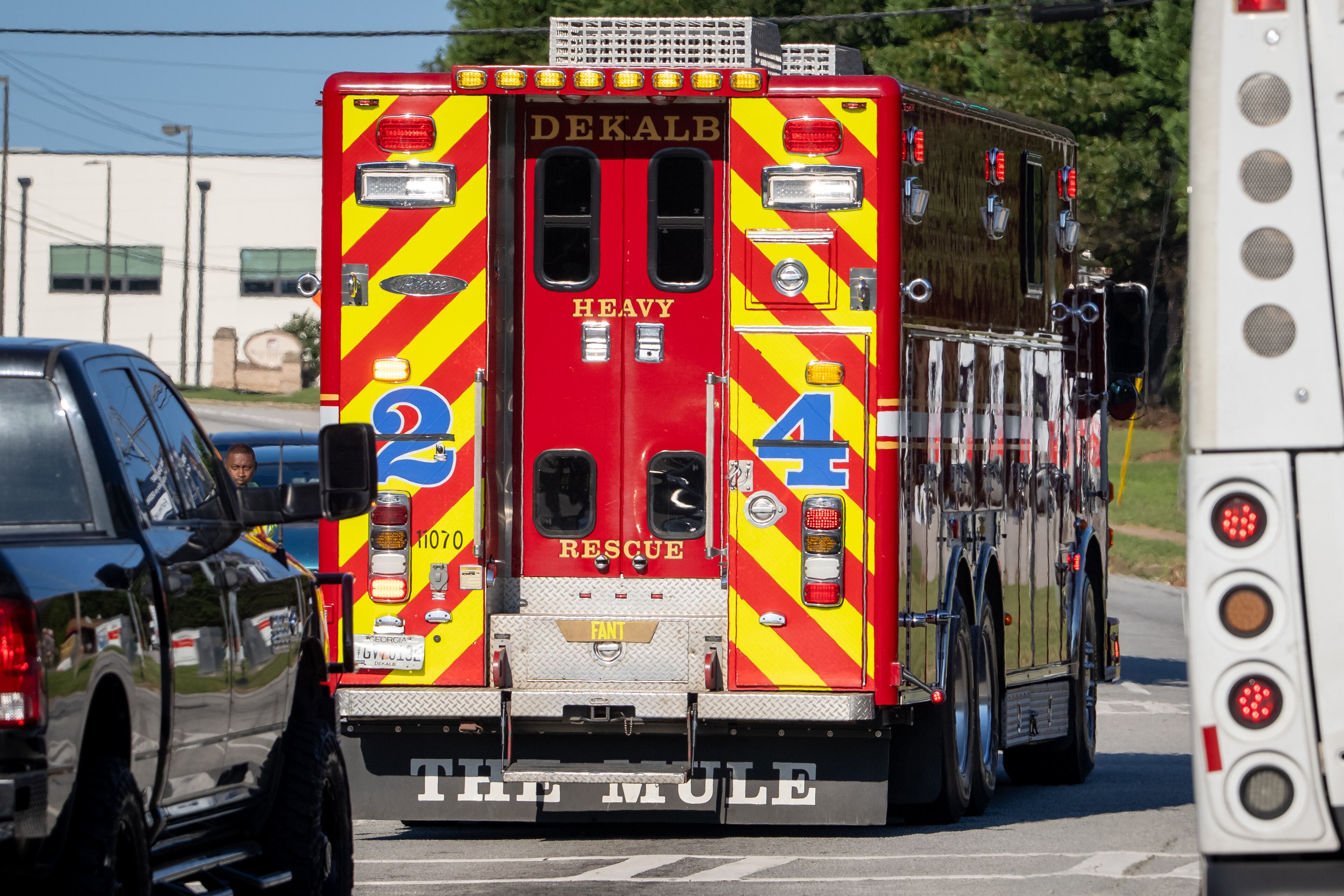 A procession honoring fallen Dekalb County Firefighter Preston Fant leaves Fire Station No. 24 before heading to West Cobb Funeral Home on Wednesday, Sept. 10, 2025. (Ben Hendren for the AJC)