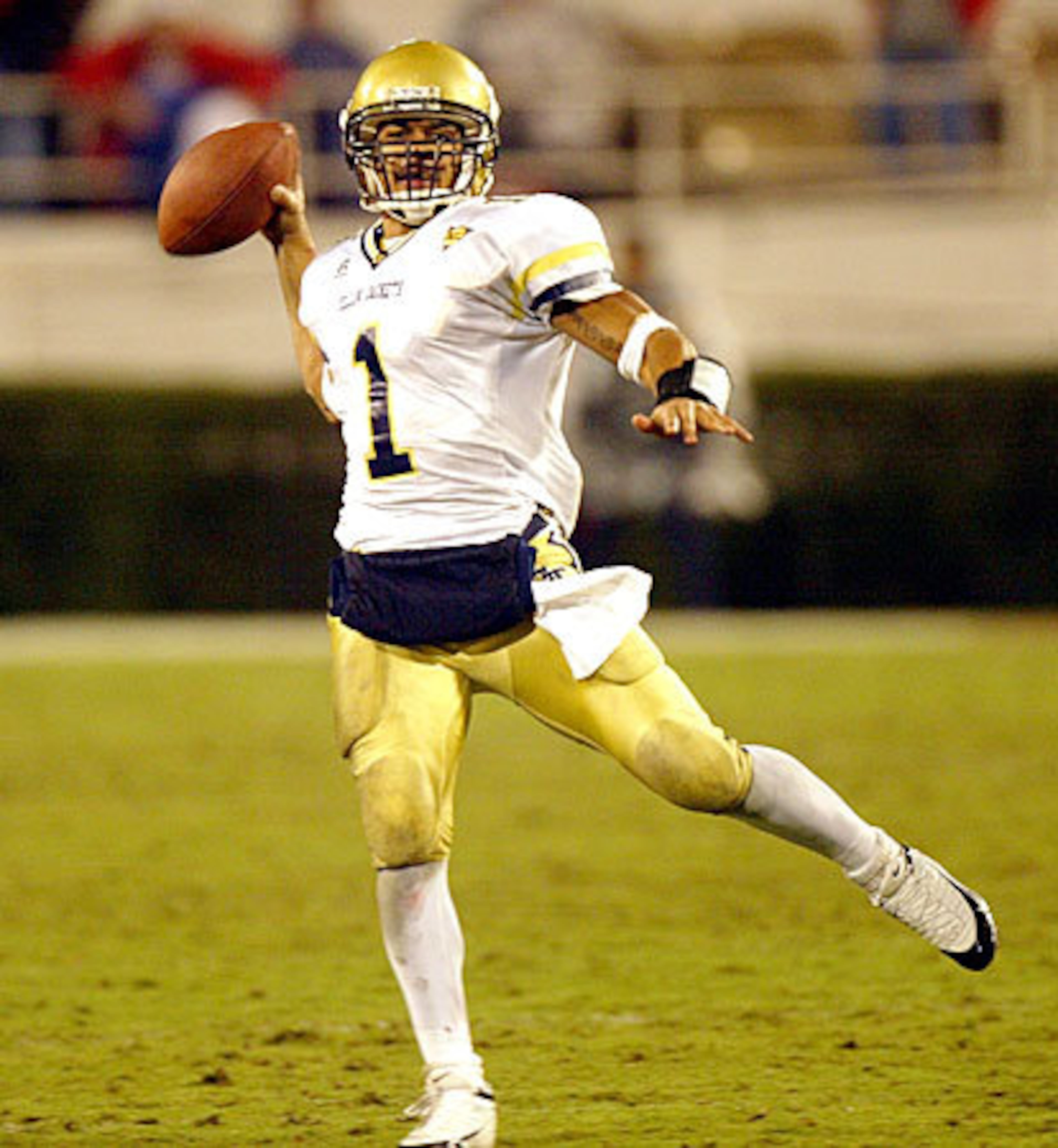 With Georgia Tech trailing Georgia 19-13 with two minutes to play, quarterback Reggie Ball led the Yellow Jackets down to the UGA 21-yard line. After two incompletions and a sack, Ball faced a 4th and 21. He rolled out, didn't find anyone open and elected to throw the ball away.
