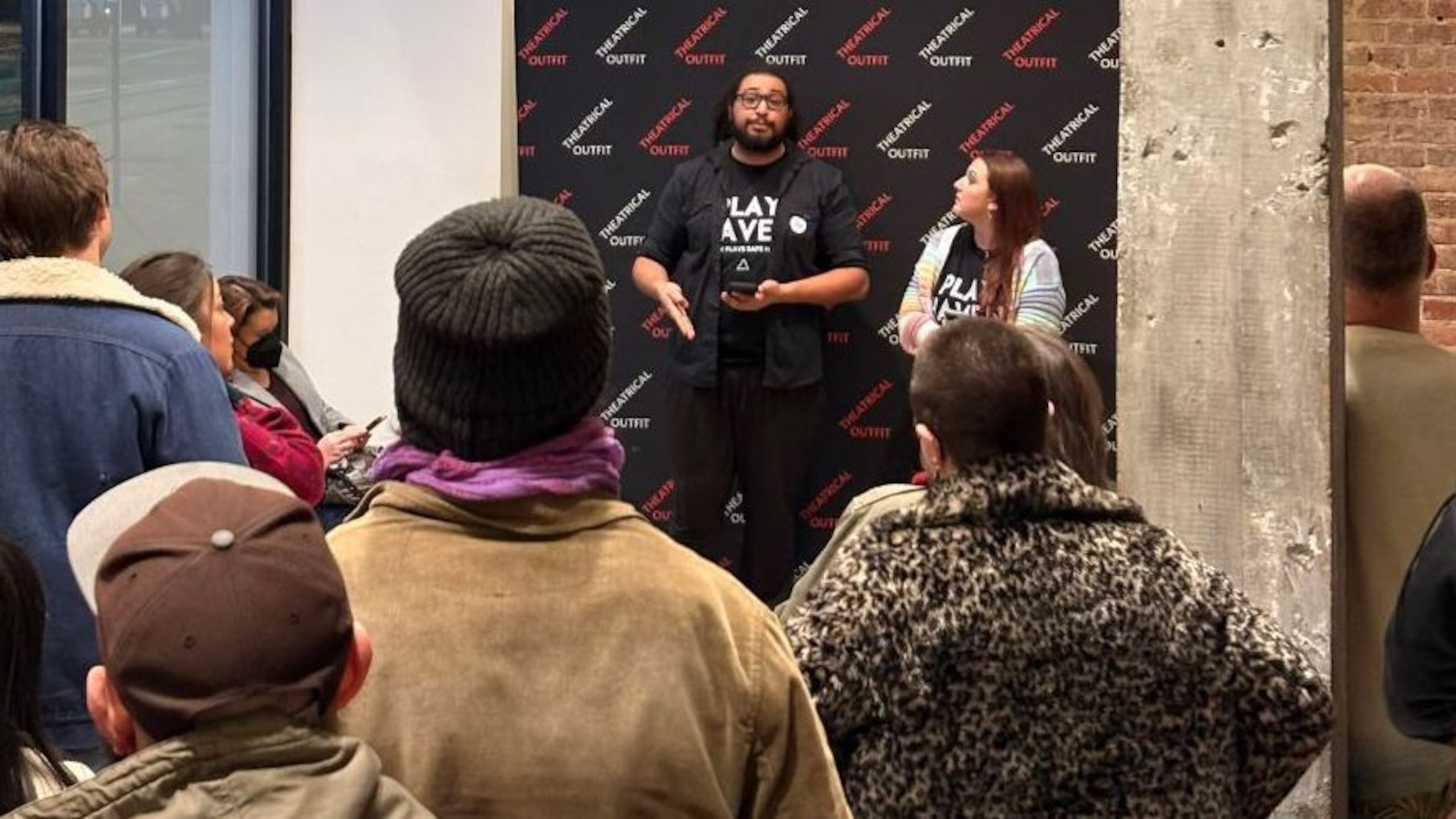 At a recent event hosted at Theatrical Outfit, Play Haven founders Joey Davila, left, and Charis Sellick announced an inaugural series of play readings. (Courtesy of Play Haven)