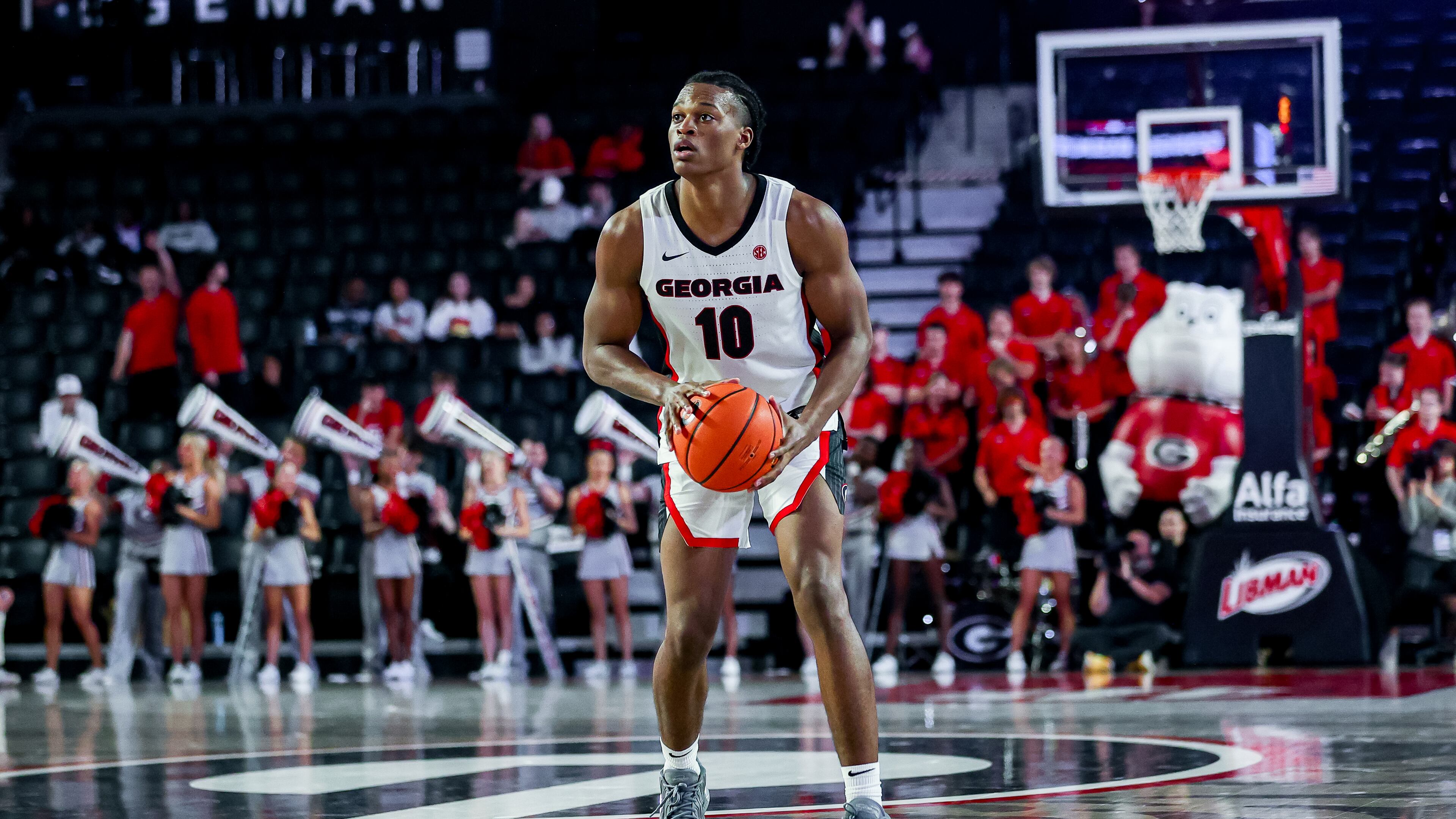 Georgia forward RJ Godfrey (10) during Georgia’s game against Texas Southern at Stegeman Coliseum in Athens, Ga., on Sunday, Nov. 10, 2024. (Conor Dillon/UGAAA)