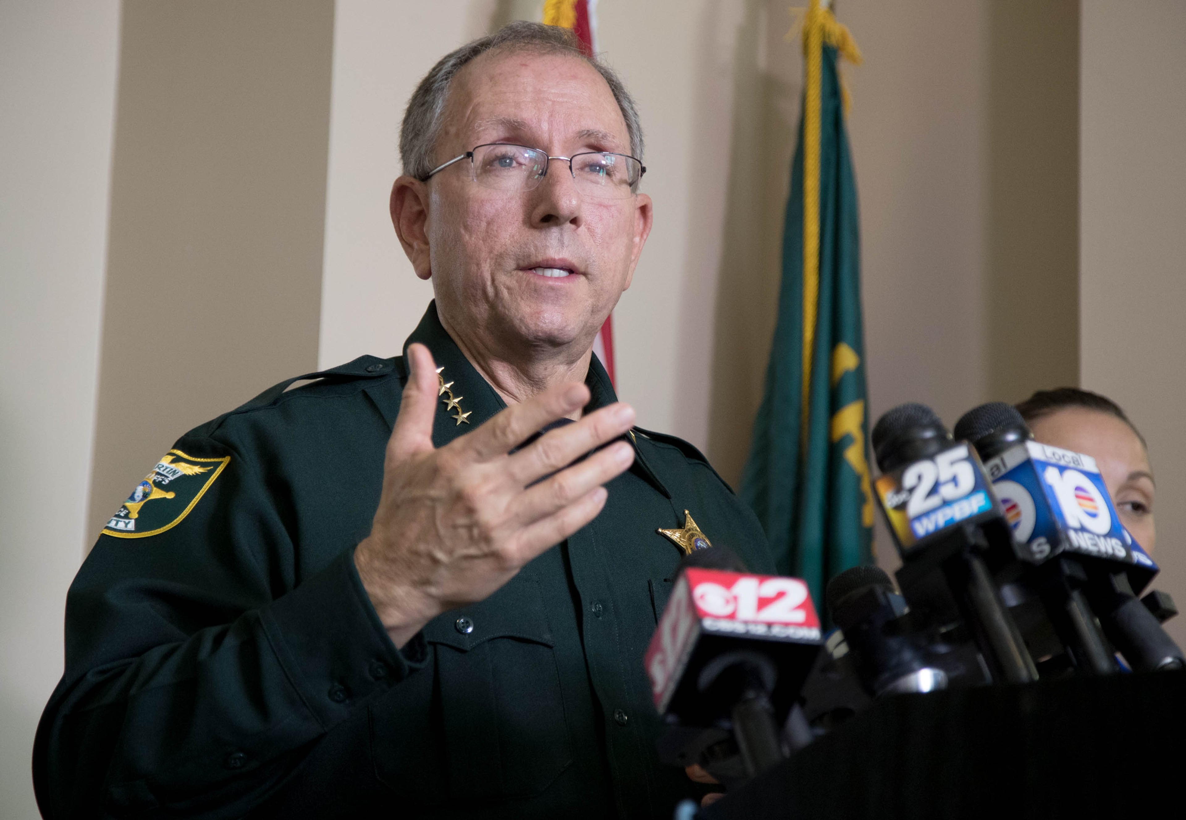 Martin County Sheriff William Snyder holds a press conference in Tequesta, Florida on August 17, 2016. John Stevens and Michelle Mishcon were found dead after being attacked by Austin Harrouff Monday night at Stevens home on Southeast Kokomo Lane in Tequesta. (Allen Eyestone / The Palm Beach Post)