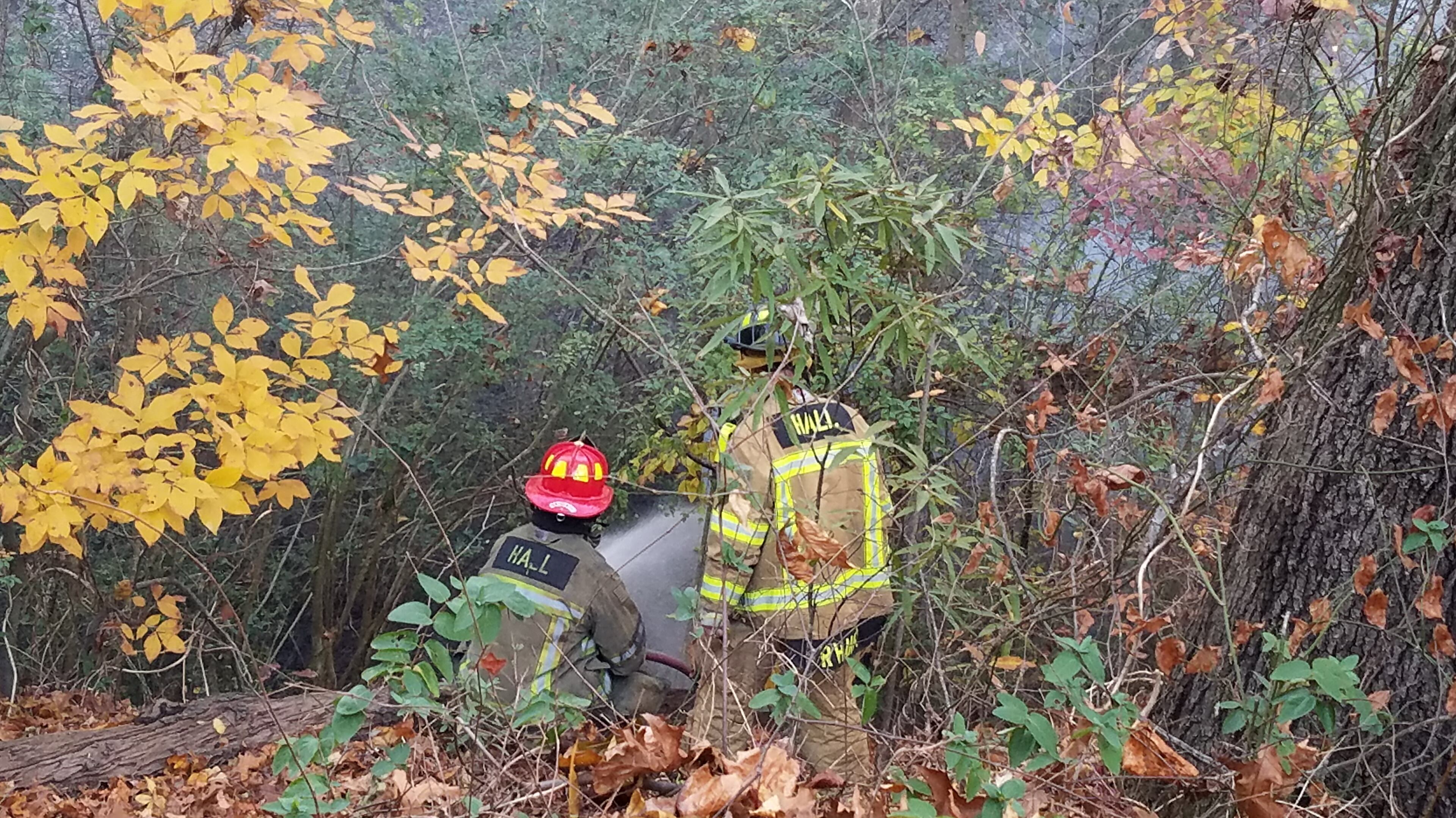 Crews in Hall County battle flames near a mobile park home. (Credit: Channel 2 Action News)