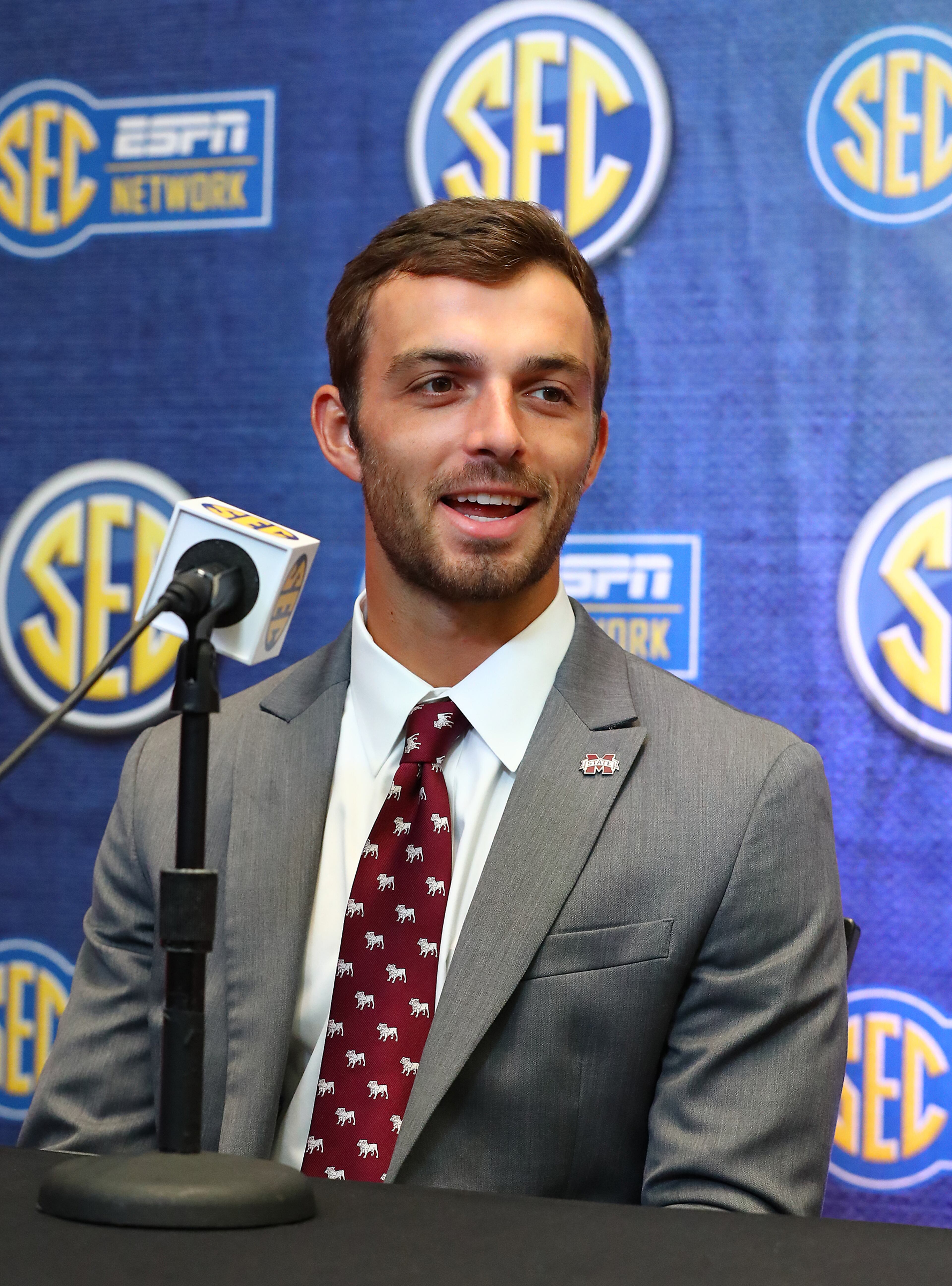 Mississippi State wide receiver Austin Williams holds his press conference at SEC Media Days in the College Football Hall of Fame on Tuesday, July 19, 2022, in Atlanta. “Curtis Compton / Curtis Compton@ajc.com”