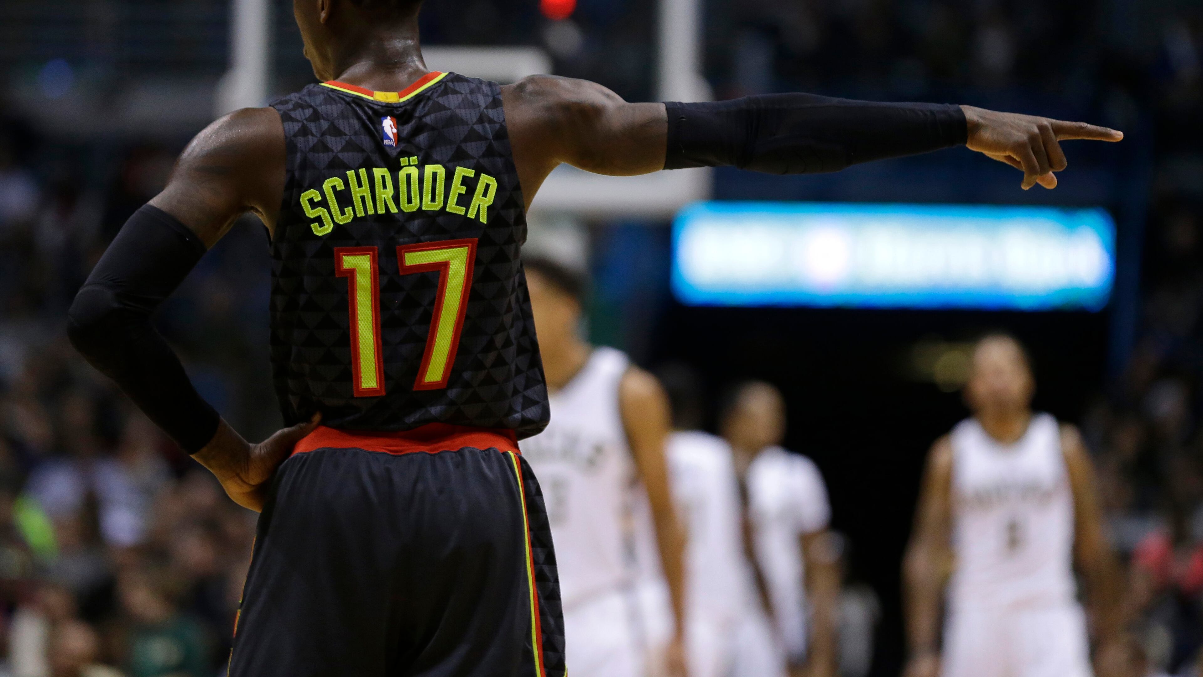 Atlanta Hawks' Dennis Schroder during the first half of an NBA basketball game against the Milwaukee Bucks Friday, Dec. 9, 2016, in Milwaukee. (AP Photo/Aaron Gash)