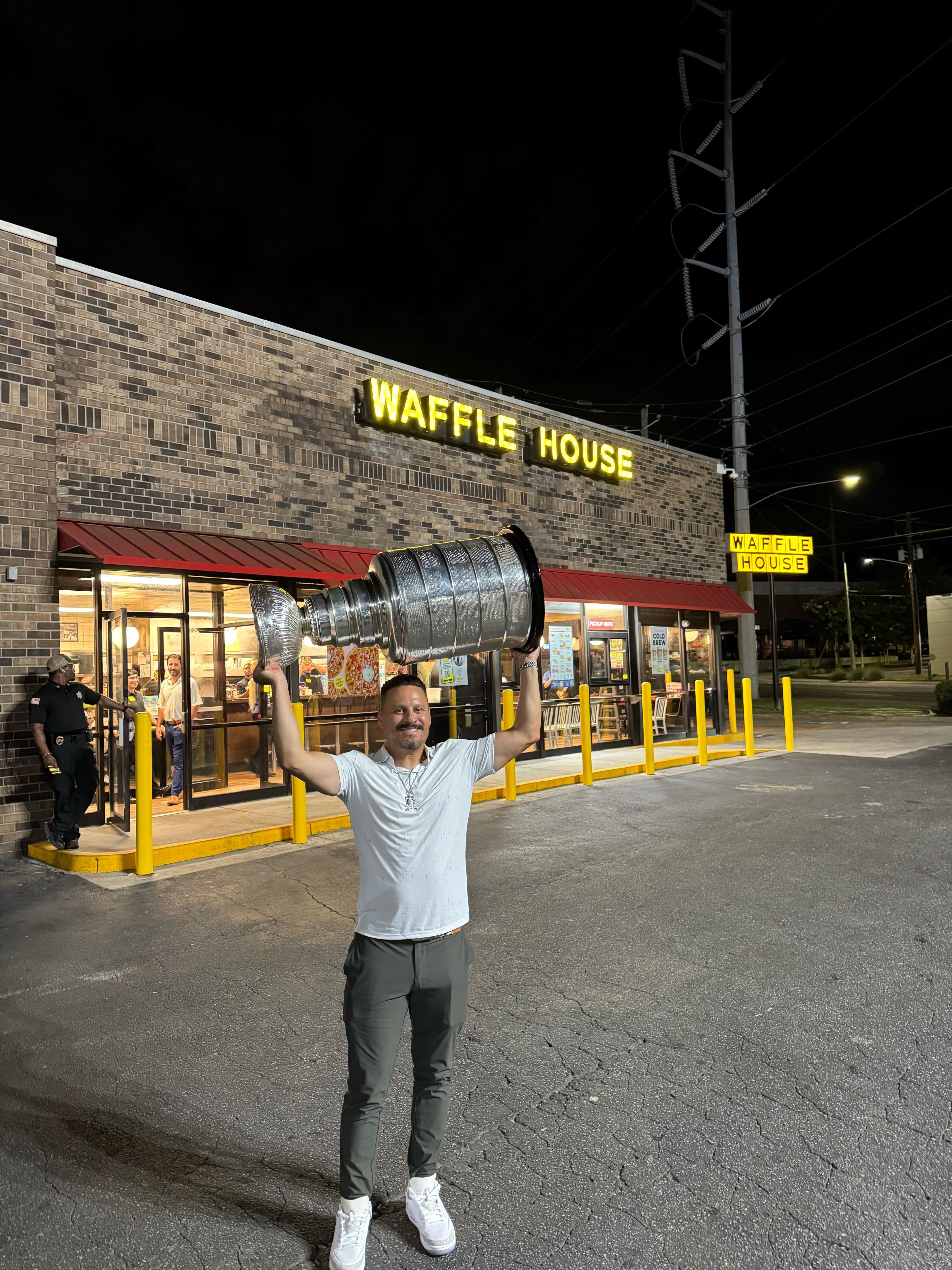 Waffle House was the last stop of the night for Mike Huff and the Stanley Cup. (Courtesy of Brad Pendergrass)