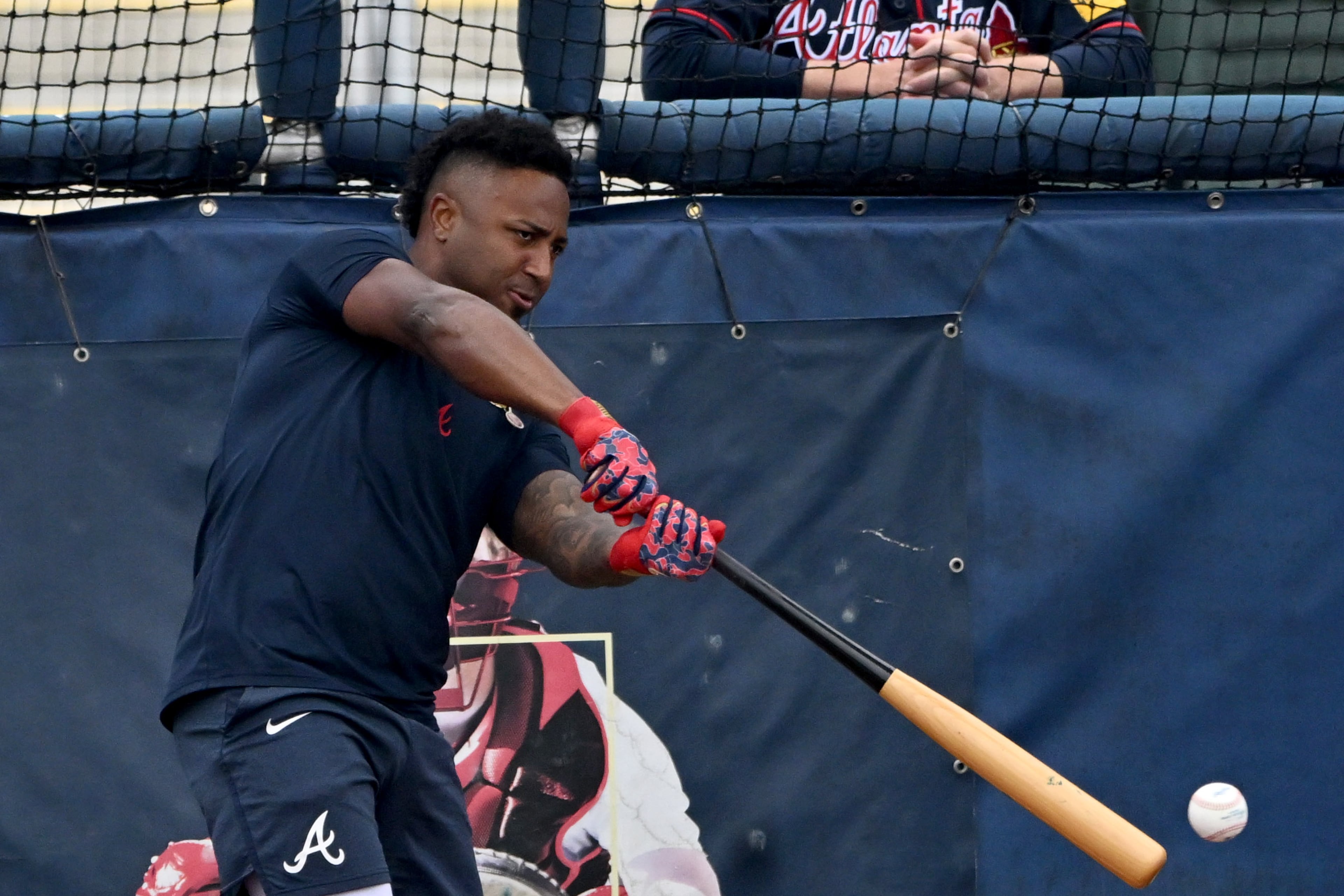 Atlanta Braves second baseman Ozzie Albies takes batting practice during spring training workouts at CoolToday Park, Friday, Feb. 13, 2026, in North Port, Fla. (Hyosub Shin/AJC)