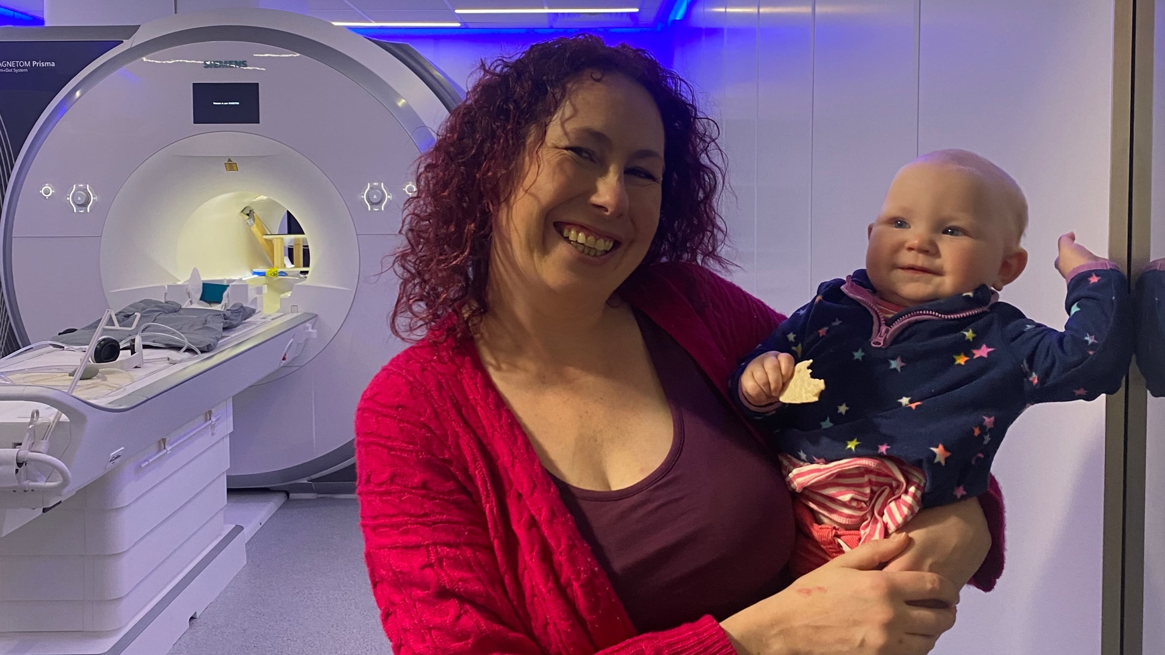 In this undated photo, Baby Blaise attends her 9-month Foundcog scan with her mother Mary at Trinity College Institute of Neuroscience in Dublin, Ireland. (Cusack Lab via AP)