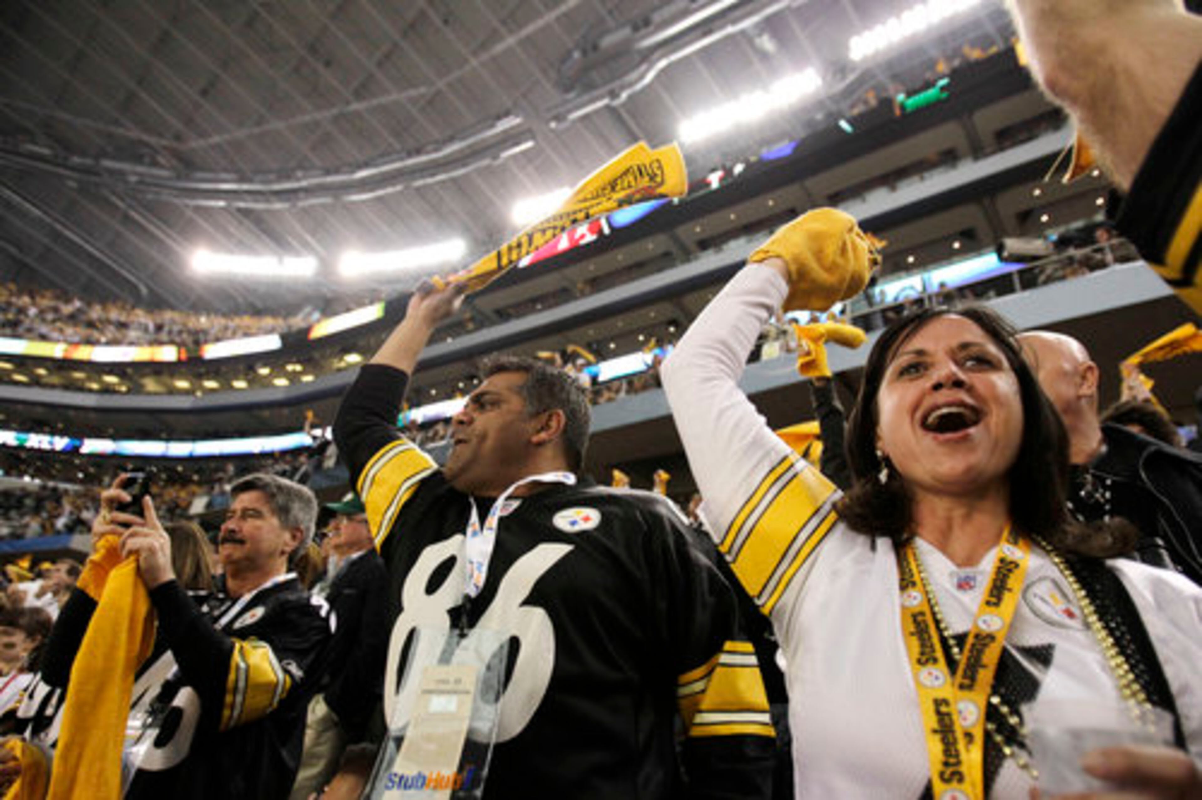 Pittsburgh Steelers fans cheer before the start of the NFL Super Bowl XLV football game Sunday, Feb. 6, 2011, in Arlington, Texas.