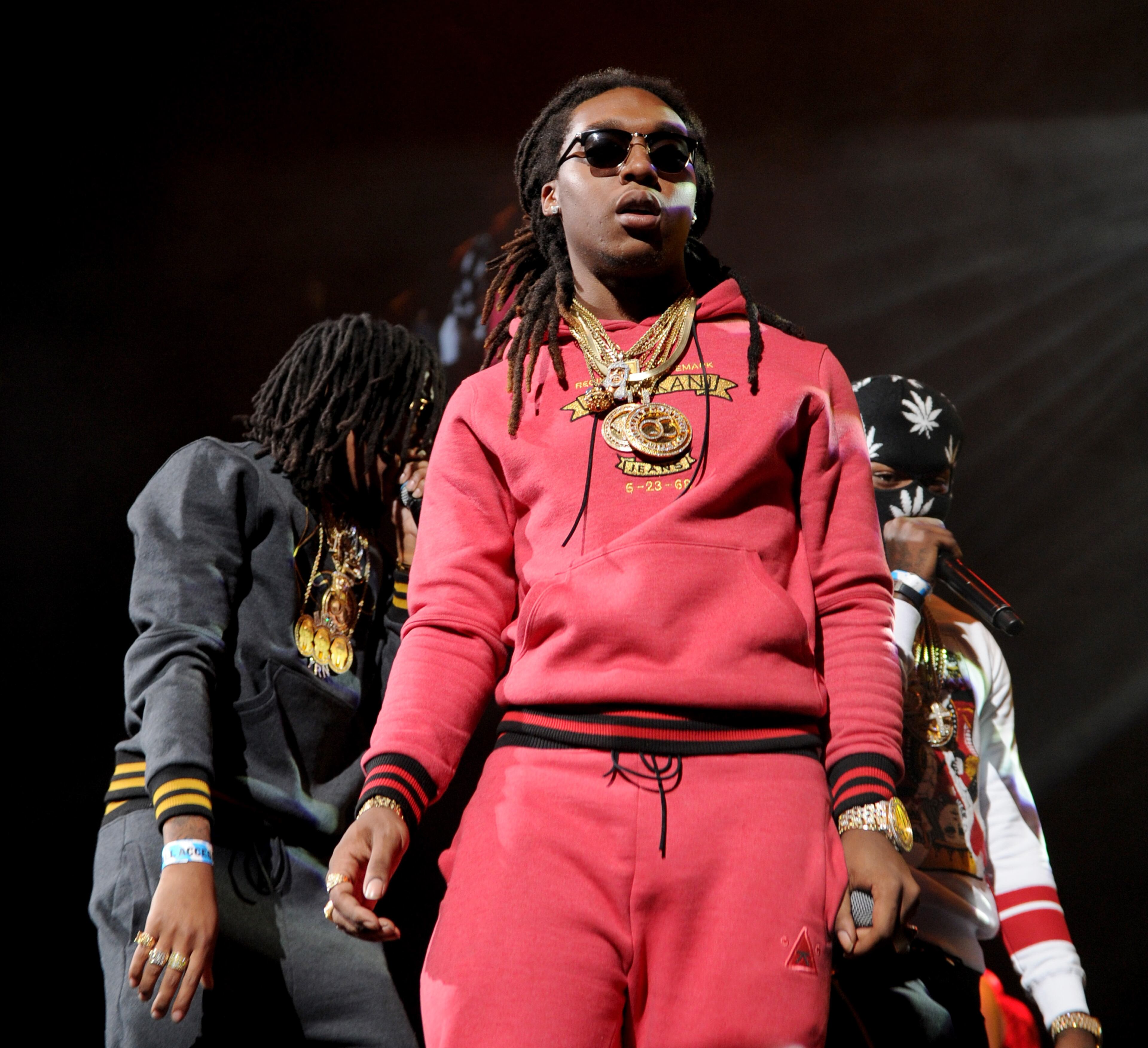 NEW YORK, NY - OCTOBER 30: (L-R) Rappers Quavo, Offset, and Takeoff of Migos perform on stage at Power 105.1's Powerhouse 2014 at Barclays Center of Brooklyn on October 30, 2014 in New York City. (Photo by Bryan Bedder/Getty Images for Power 105.1)