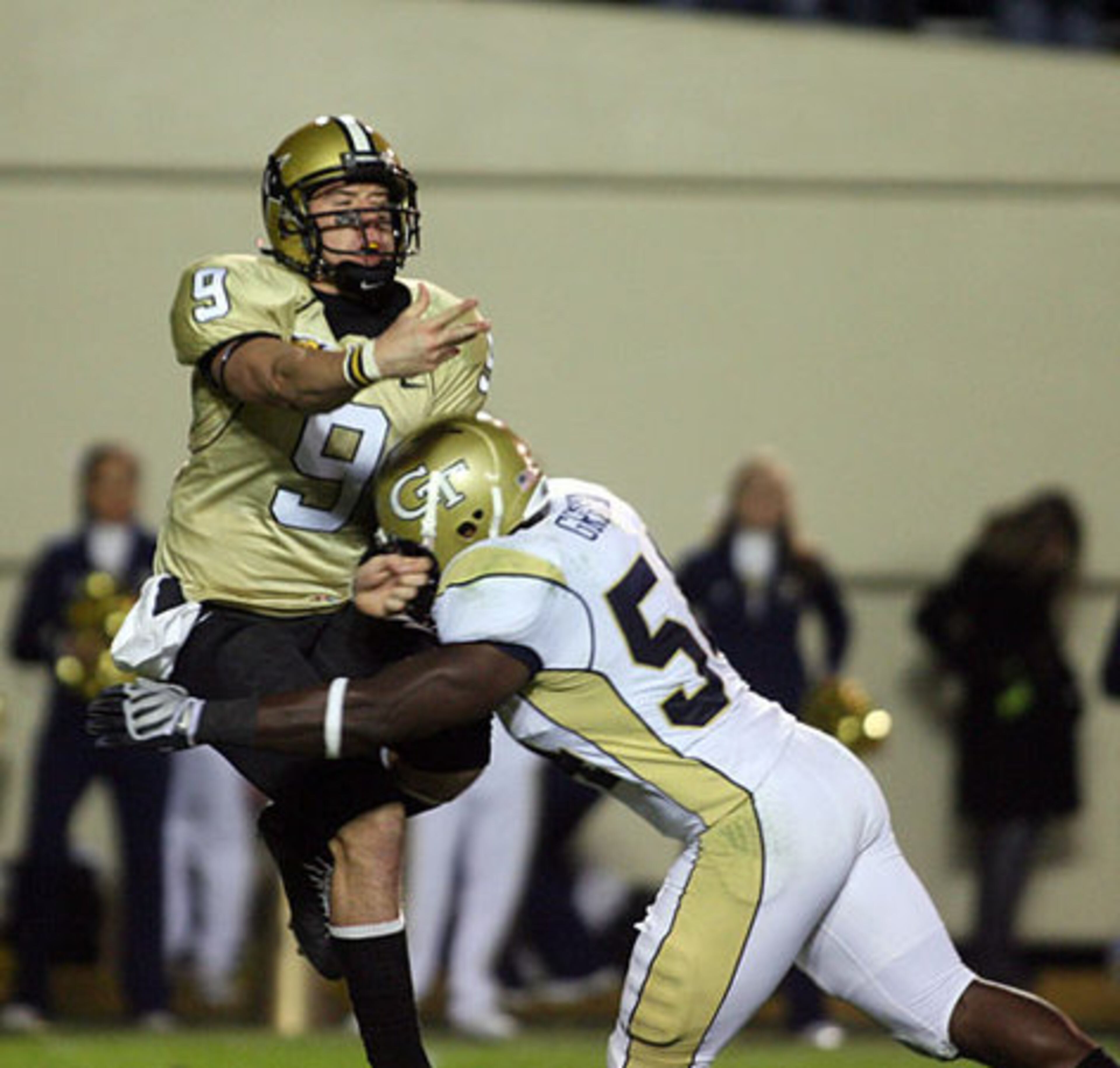 On the football field, Georgia Tech OL Sedric Griffin (right) is a hard hitter and a team leader.
