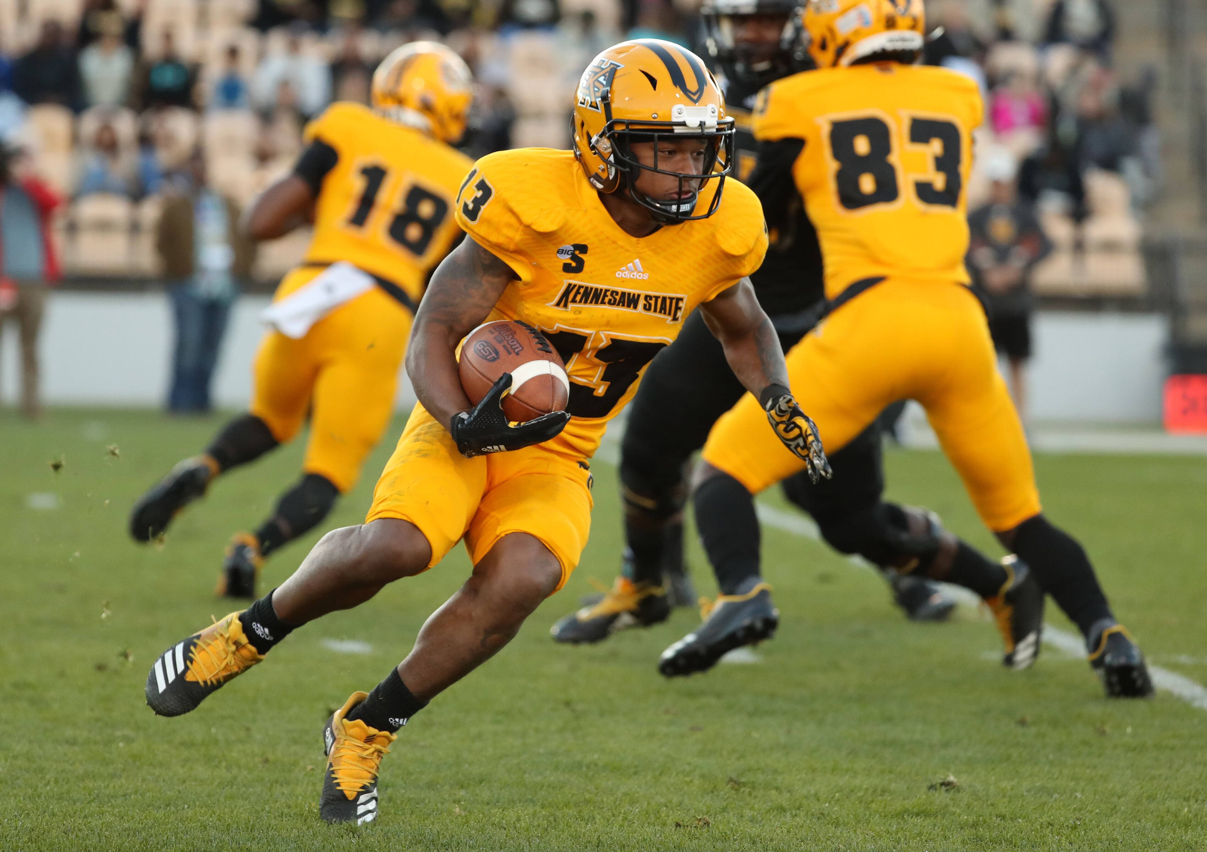 March 22, 2019 - Kennesaw, Ga: Kennesaw State Owls running back Jervon Kyles (13) runs a play during the KSU spring football game at Fifth Third Bank Stadium Friday, March 22, 2019 in Kennesaw, Ga.. (JASON GETZ/SPECIAL TO THE AJC)