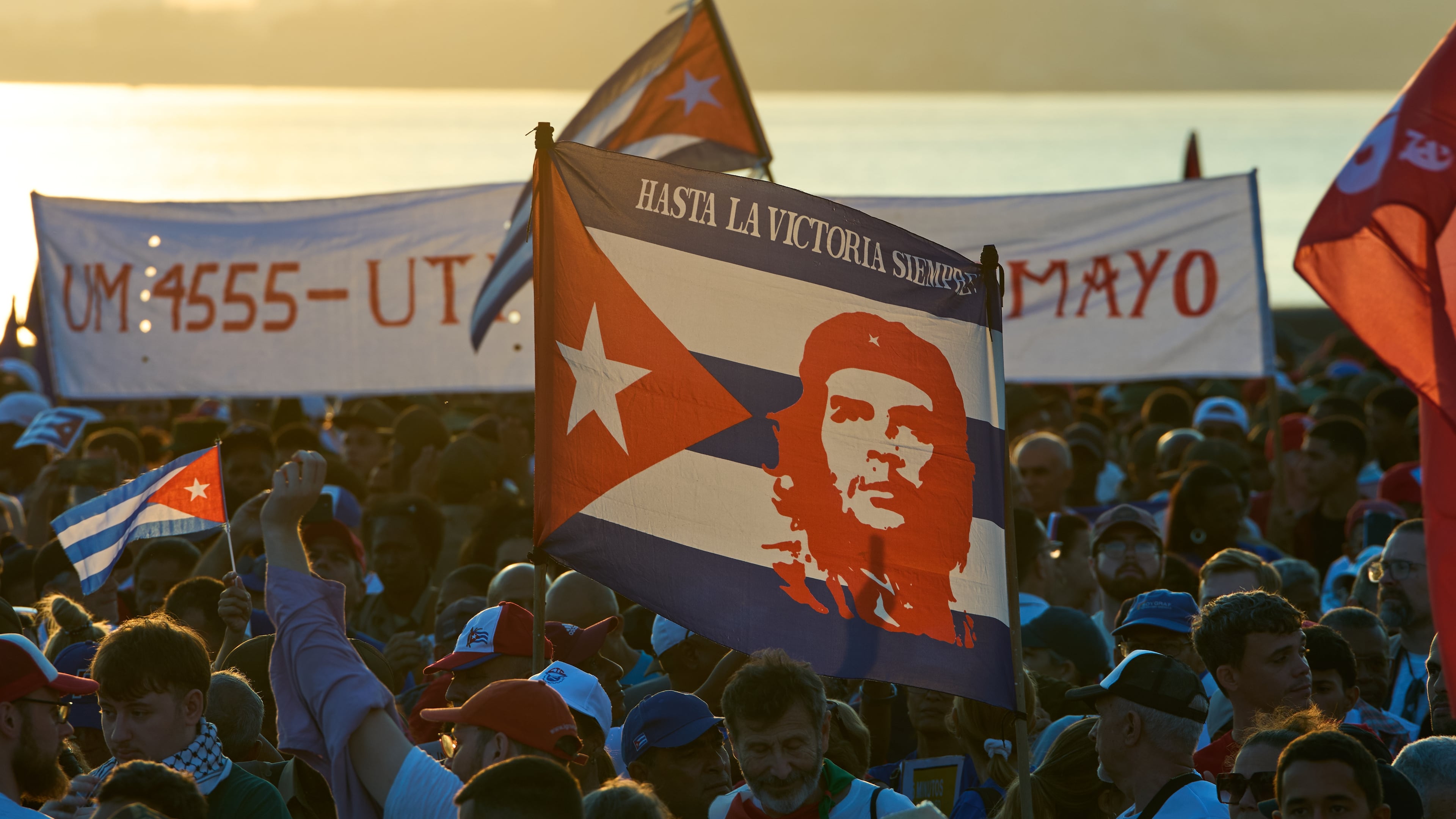 People attend a march marking International Workers' Day at Jose Marti Anti-Imperialist Square in Havana, Cuba, Friday, May 1, 2026. (AP Photo/Ramon Espinosa)
