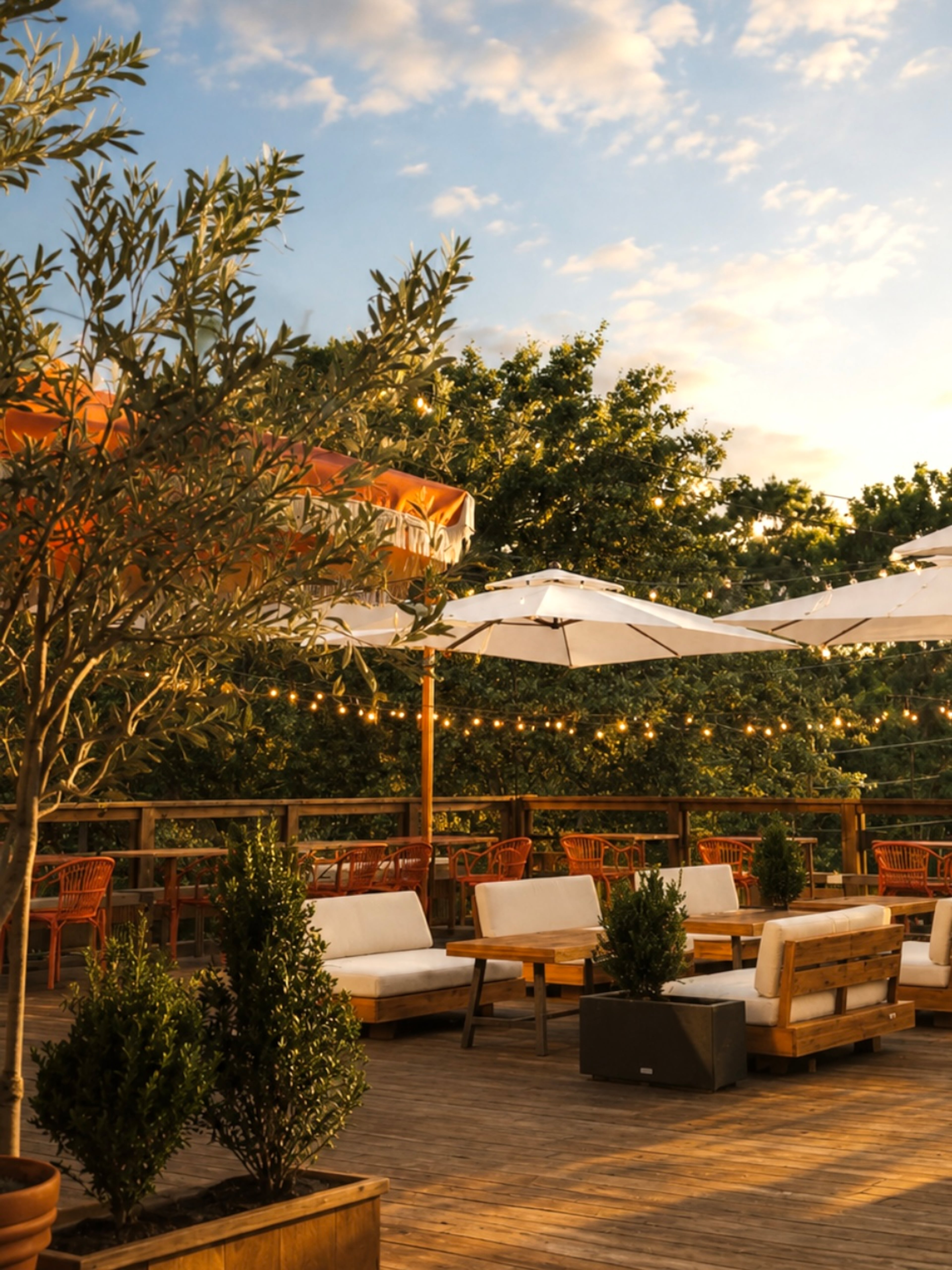 Tipsy Thaiger's Roswell patio recently debuted with string lights, umbrellas and special cocktails. (Courtesy of Tipsy Thaiger)