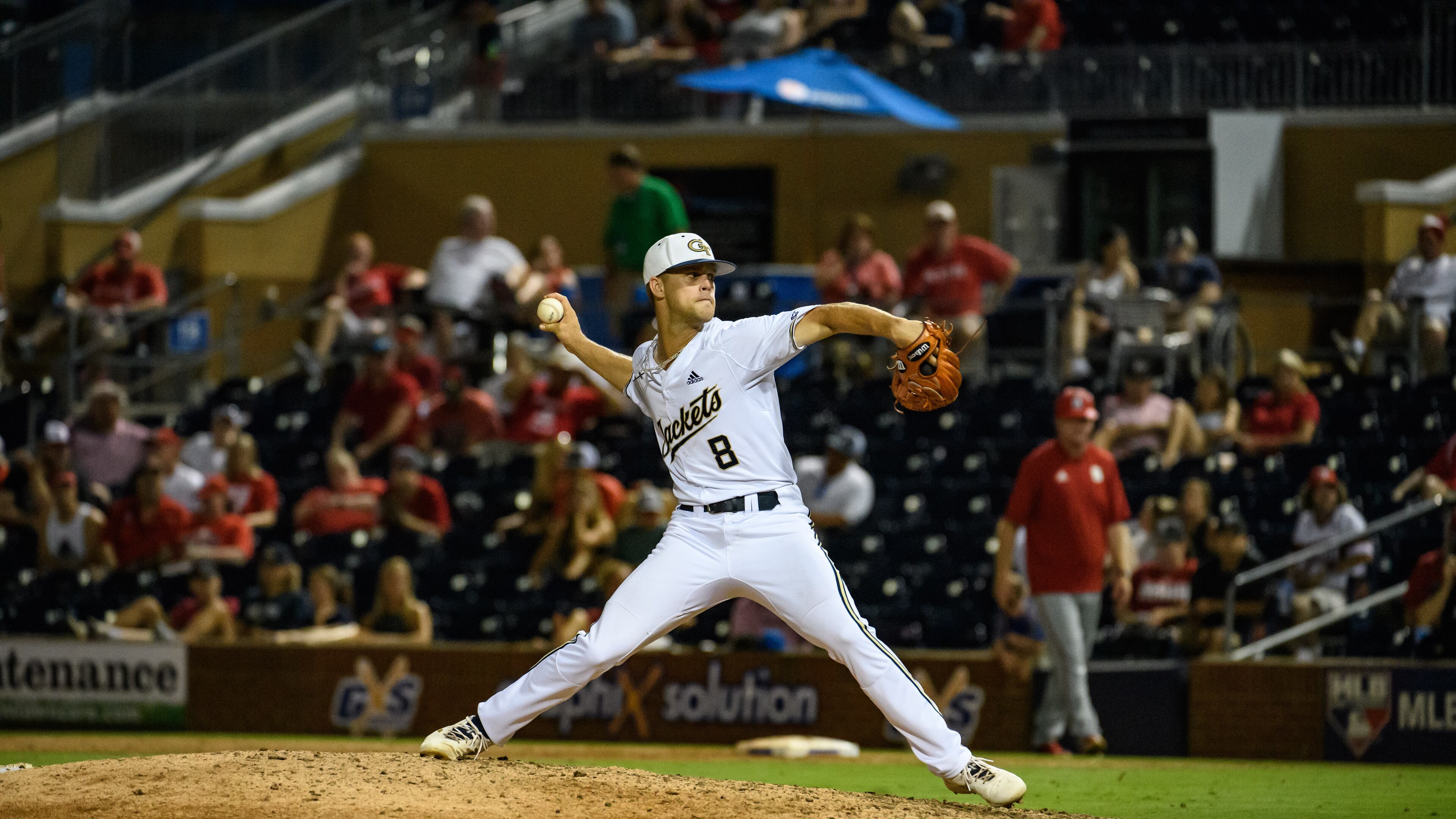Georgia Tech pitcher Jonathan Hughes earned the win in the Yellow Jackets' ACC tournament semifinal win over N.C. State May 25, 2019 in Durham, N.C. (Ken Langley/ Georgia Tech Athletics)