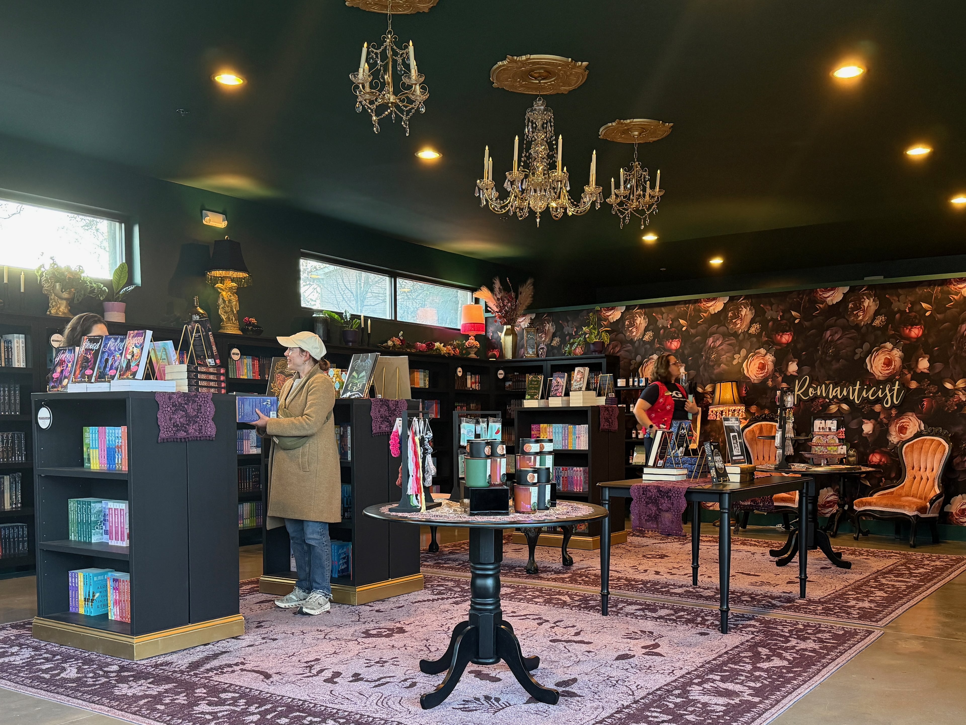 The interior of All the Tropes Romance Bookstore in Kirkwood strikes a darkly romantic vibe. Danielle Charbonneau/dcharbonneau@ajc.com