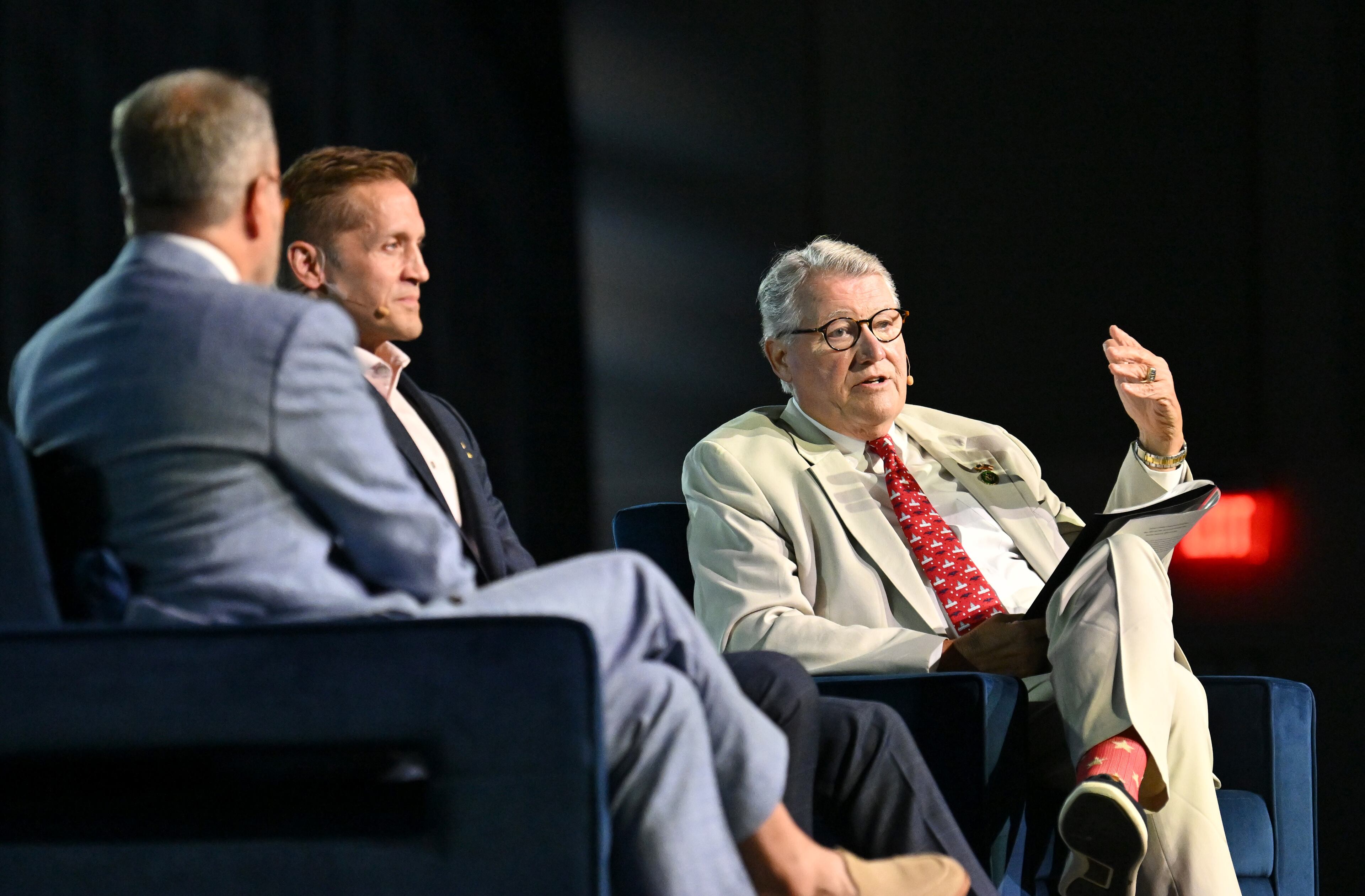 U.S. Rep. Rich McCormick (center) and U.S. Rep. Rick Allen (right) discussed health care at an event on Tuesday in Athens, Ga. (Hyosub Shin / Hyosub.Shin@ajc.com)