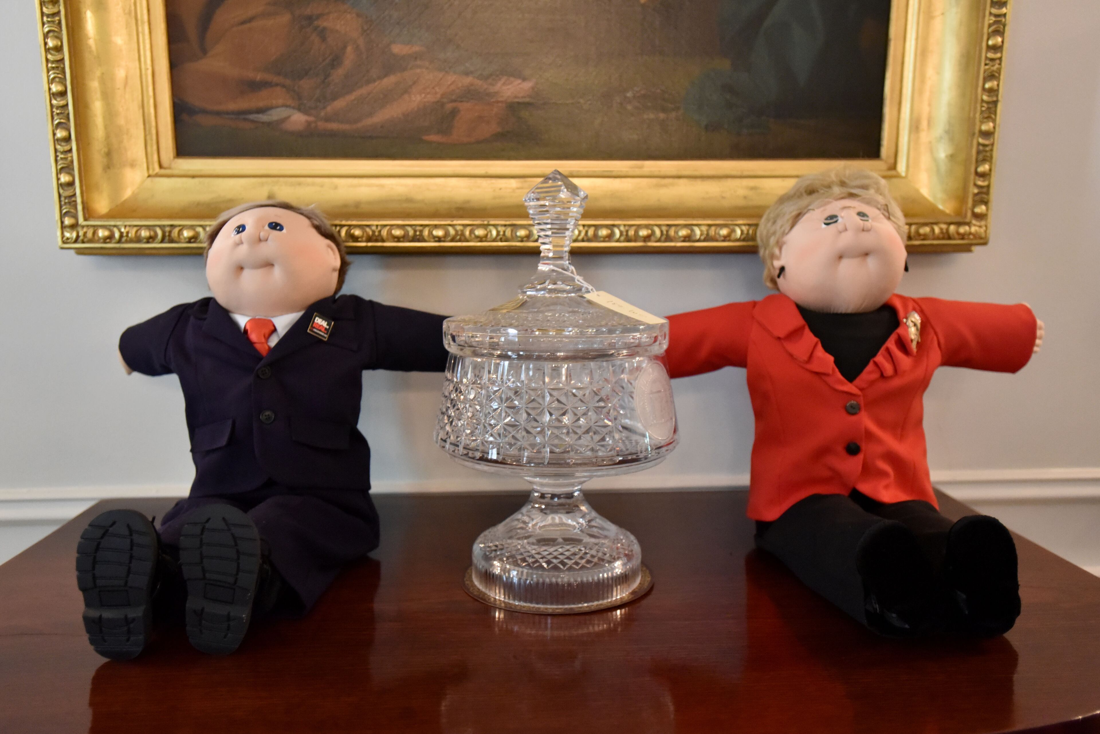 Dolls were gifted and modeled after Gov. Nathan Deal and first lady Sandra Deal in the State Dining Room at The Governor's Mansion on Wednesday, Sept. 9, 2015. HYOSUB SHIN / HSHIN@AJC.COM