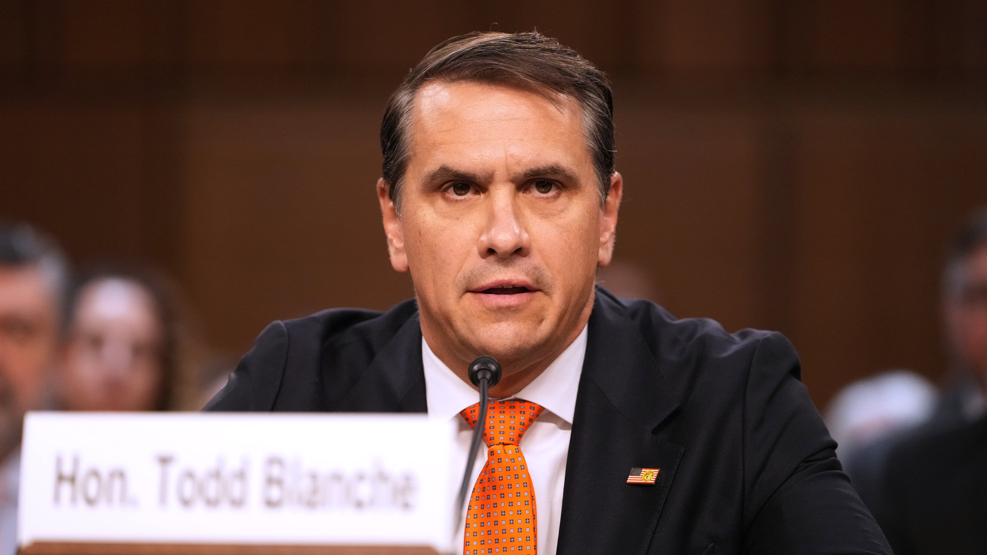 Acting Attorney General Todd Blanche appears before the Senate Judiciary Committee on Capitol Hill in Washington, Wednesday, July 15, 2026. (AP Photo/Mark Schiefelbein)