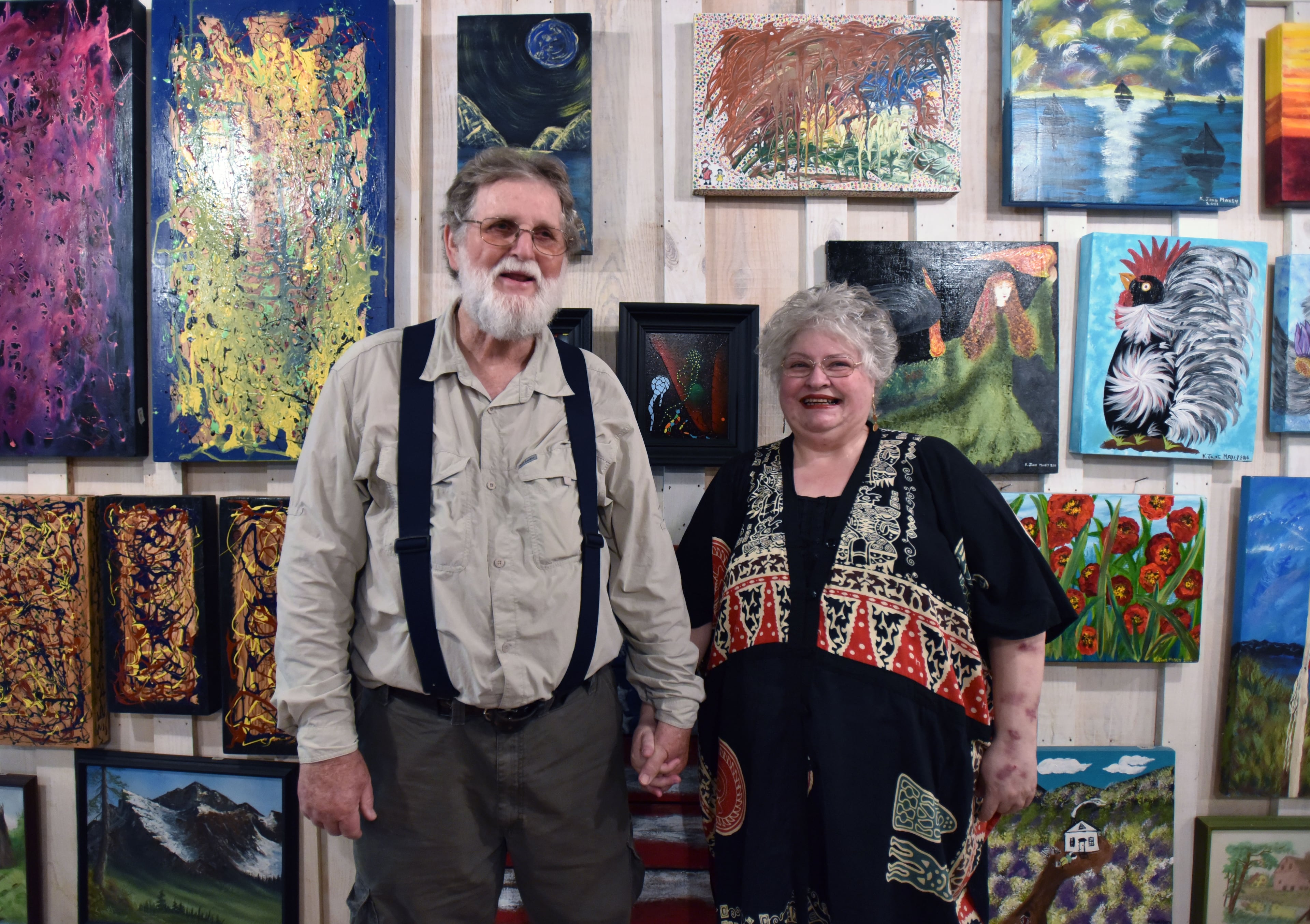 May 9, 2015 Summerville - Portrait of June and Rickey Maxey at Maxey Folk Art - folk art, antique pottery, day lily shop - in Gore, just outside Summerville, on Saturday, May 9, 2015. In advance of Finster Fest, May 30-31 in the northwest Georgia town of Summerville. Georgia's most famed folk artist, Finster was known as a great American eccentric, and plenty of eccentric places survive him in this gritty corner of the state. HYOSUB SHIN / HSHIN@AJC.COM