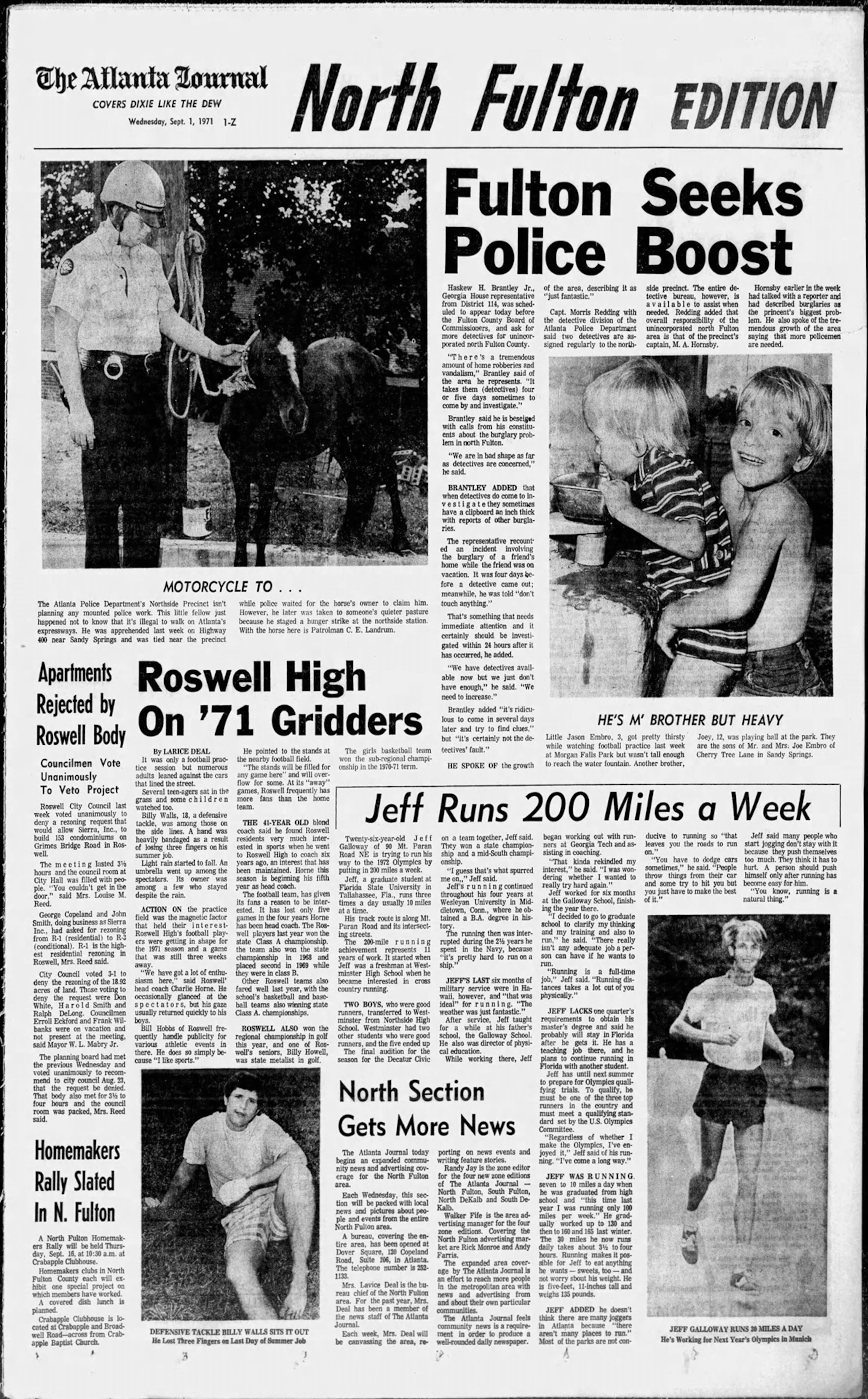 AJC article on Jeff Galloway (bottom right) from 1971. (AJC File)
