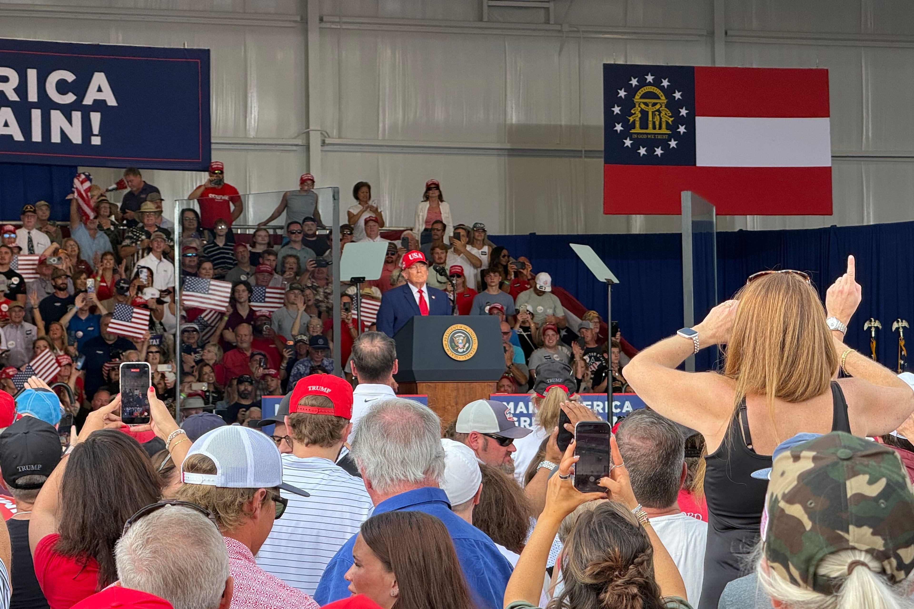 Trump speaks at campaign rally in Dalton, Georgia.