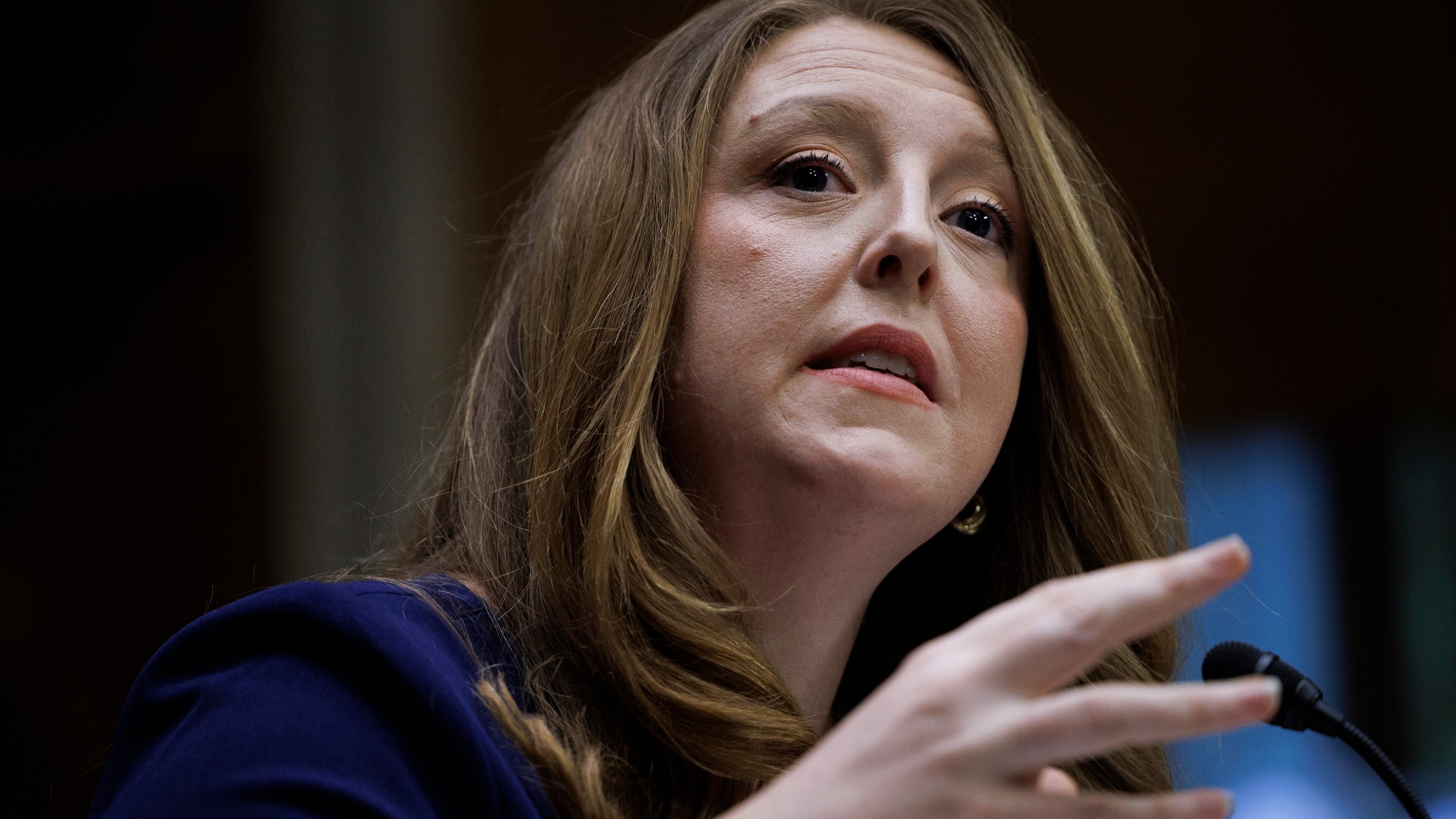FILE - Dr. Casey Means testifies during a Senate Health, Education Labor and Pension Committee confirmation hearing for U.S. Surgeon General on Capitol Hill, Feb. 25, 2026, in Washington. (AP Photo/Tom Brenner, File)