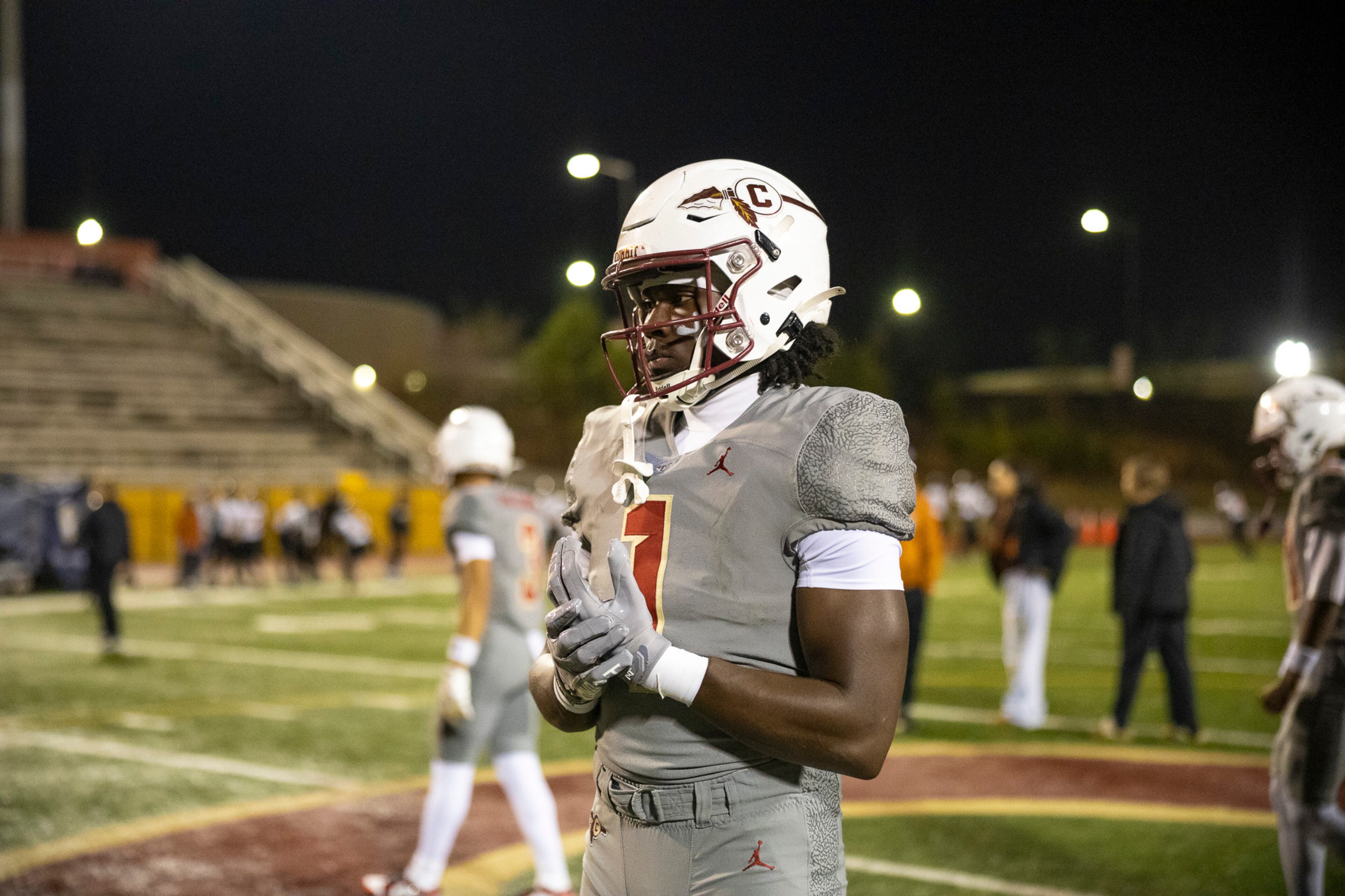 Creekside running back Gary Walker attends warmups before the Class 4A semifinal against Kell on Friday, Dec. 5, 2025, at Creekside High School in Fairburn. (Oscar Guevara Saenz for the AJC)