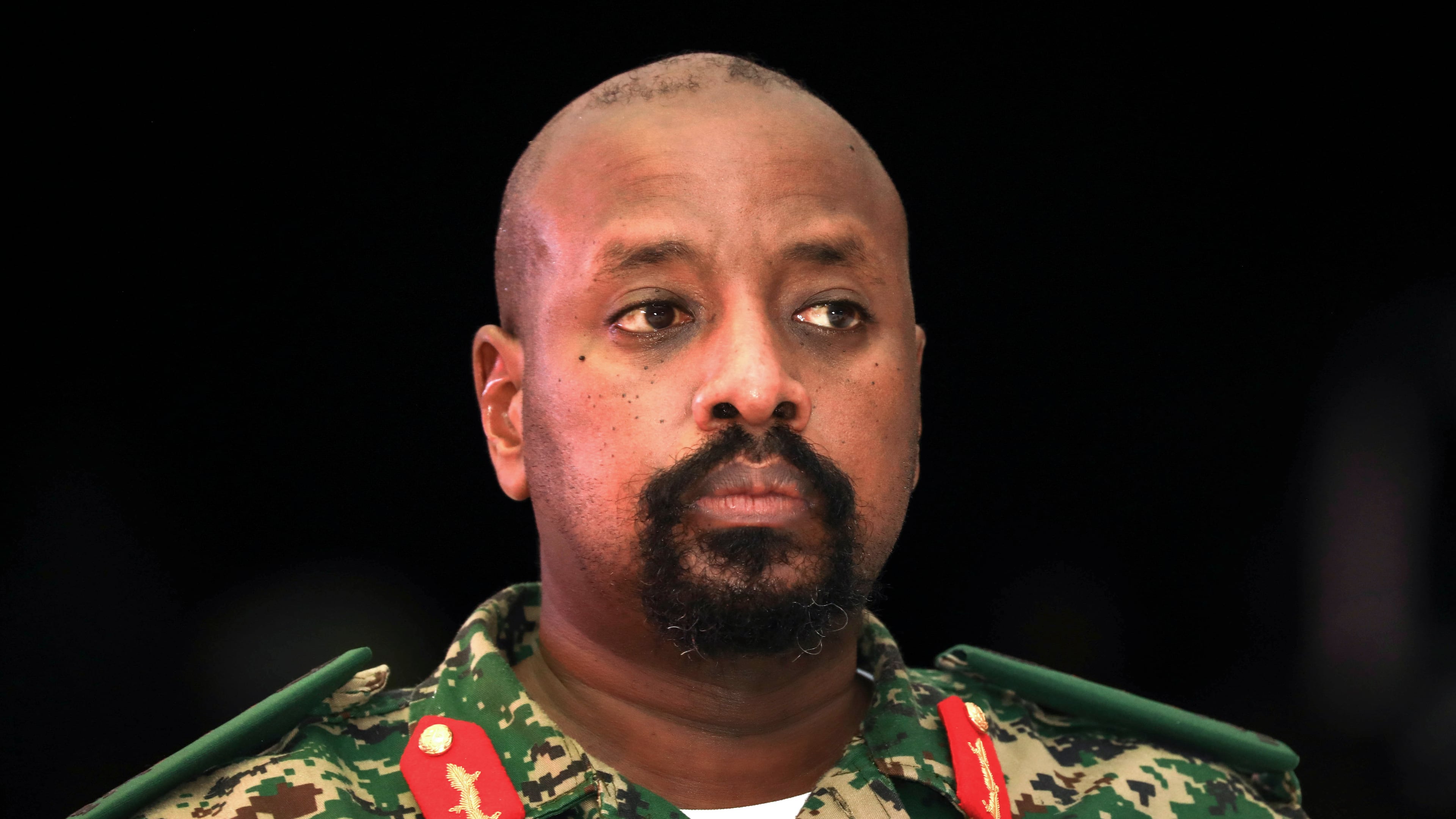 FILE - Lt. Gen. Muhoozi Kainerugaba, son of Uganda's President Yoweri Museveni, attends a "thanksgiving" ceremony in Entebbe, Uganda, May 7, 2022. (AP Photo/Hajarah Nalwadda, File)